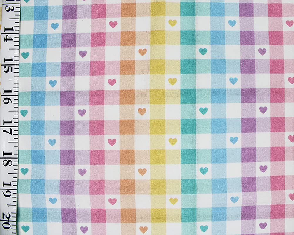 Little Johnny Love Hearts Check Gingham Cotton Fabric 60'' Wide 100% Cotton Craft Fabric Material for Crafts, Quilting, Sewing, Dressmaking