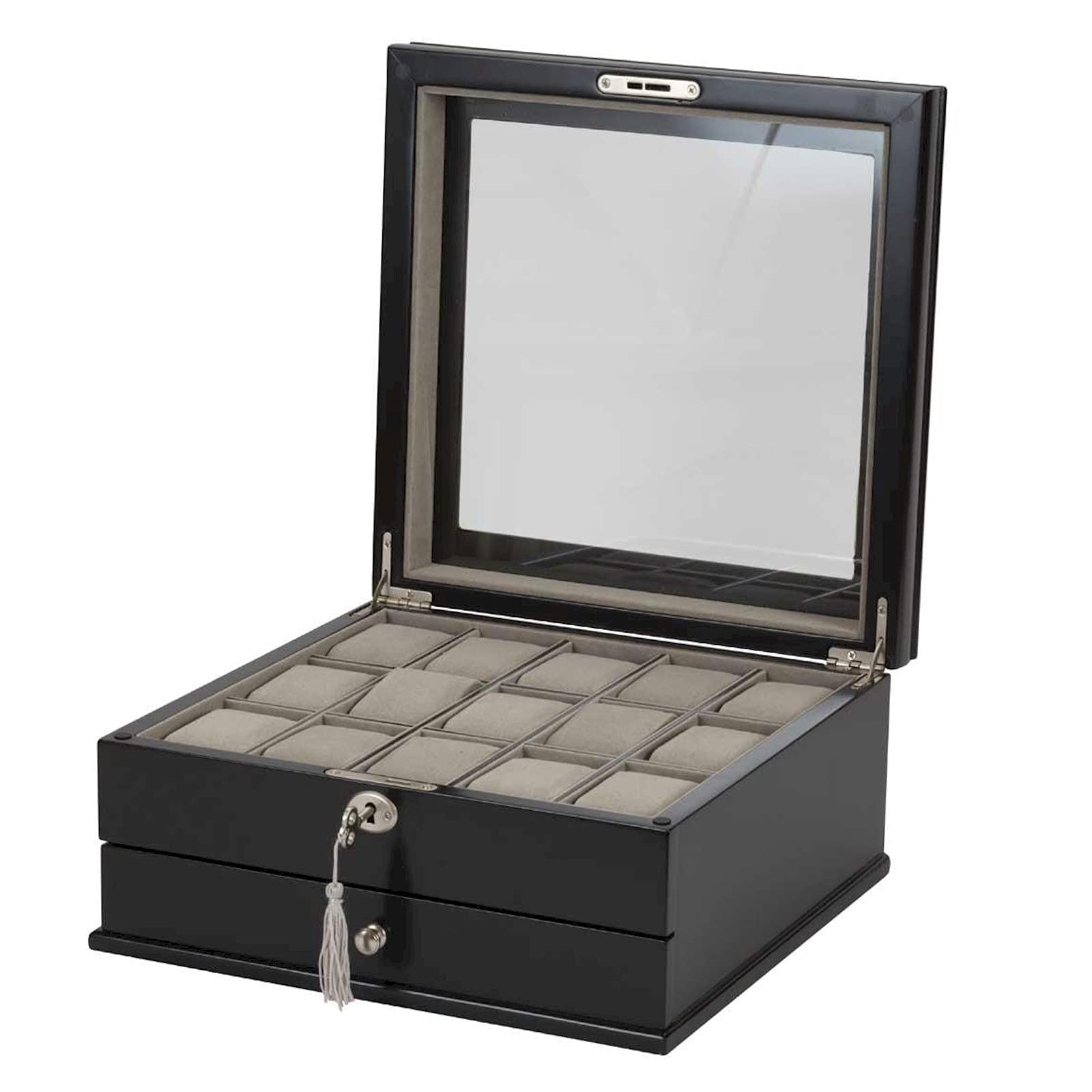Gent's Watch Box Mele & Co 15 Grid Watch Organiser Glass Viewing Lid Watch Box