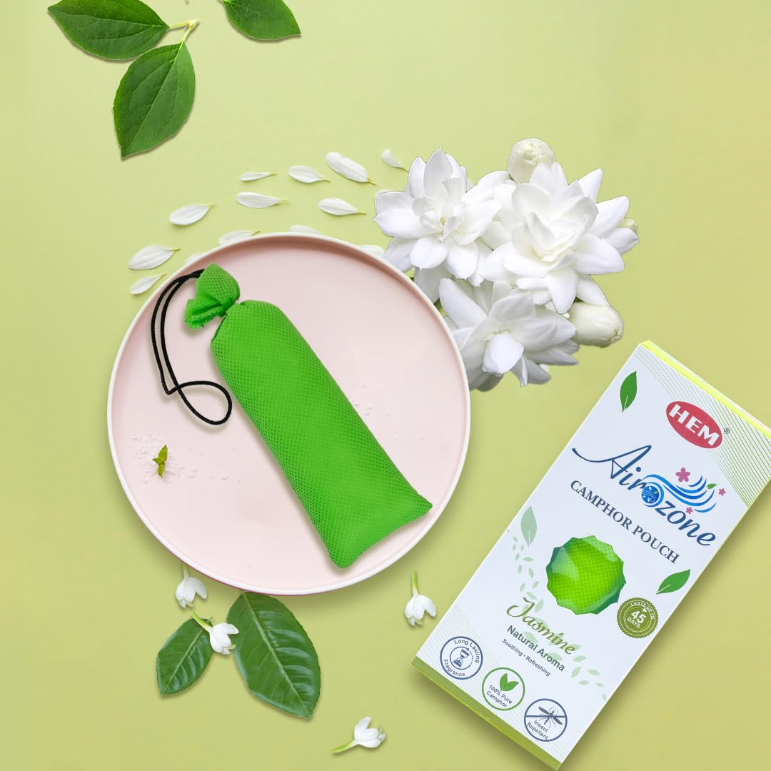HEM Airozone Jasmine-Infused Camphor Pouch - Airfreshener for Car, Wardrobe,Drawers, Kitchen and Travel Bag, Aromatic Floral Scent for Purification, Insect Repellent, Pack of 1(60g Each) (B0CR35VWWY) Amazon Price History, Amazon Price Tracker