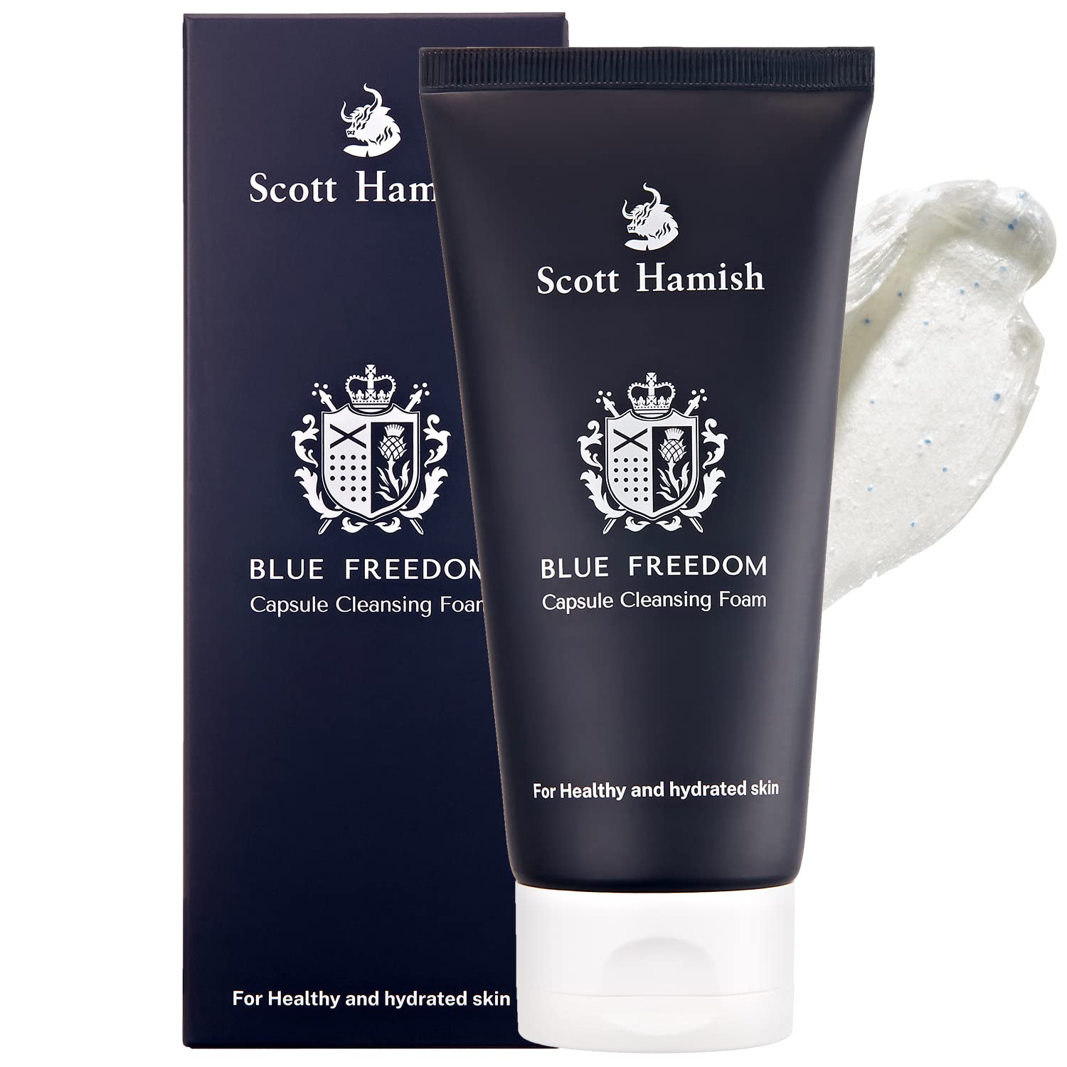 Scott Hamish Blue Freedom Capsule Cleansing Foam - Exfoliating Face Scrub & Gentle Face Cleanser for Men - Moisturizing Wash with Cica for Pore Tightening, Restoring Vitality, 5.07 fl.oz.