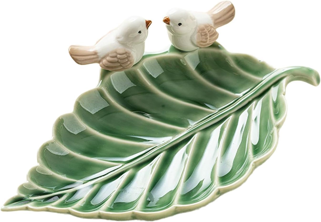 Ceramic Jewelry Tray Earring Plate Necklace Display Dish Leaf Jewelry Holder Vintage Trinket Tray for Bracelets Earrings Rings Room Decor - Green
