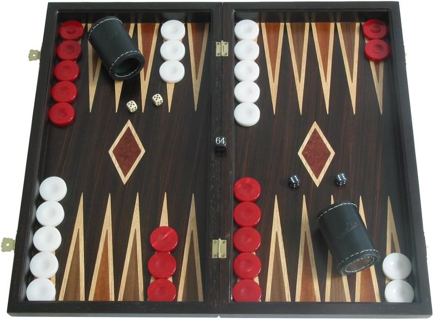 Large 19" Palisander Backgammon Set with Double Inlays - Crafted Wooden Case