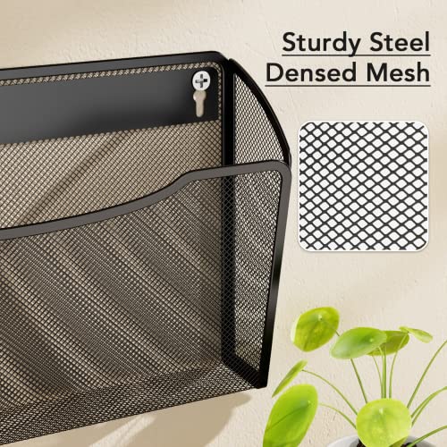Maxgear Mesh File Holder Wall Organizer 3 Pockets Hanging File Organizers Wall Mounted Paper Organizer Holders Wall Bins For Office And Home, Black #TOP2
