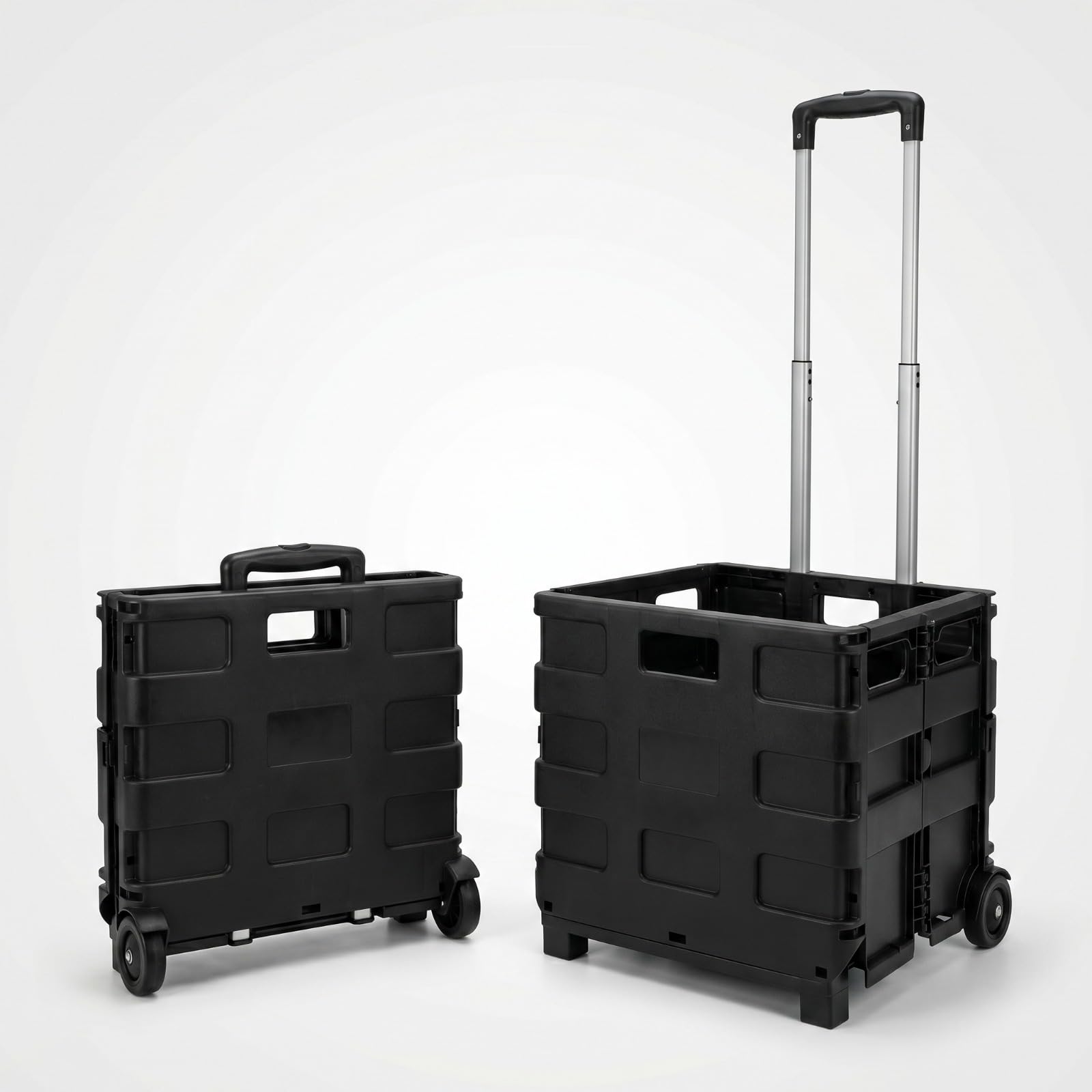 Heavy Duty Foldable Shopping Trolley on Wheels, Collapsible Folding Trolley Box Cart with Adjustable Handle, Portable Shopping Crate Wagon for Grocery, Camping, Boot Storage & Travel
