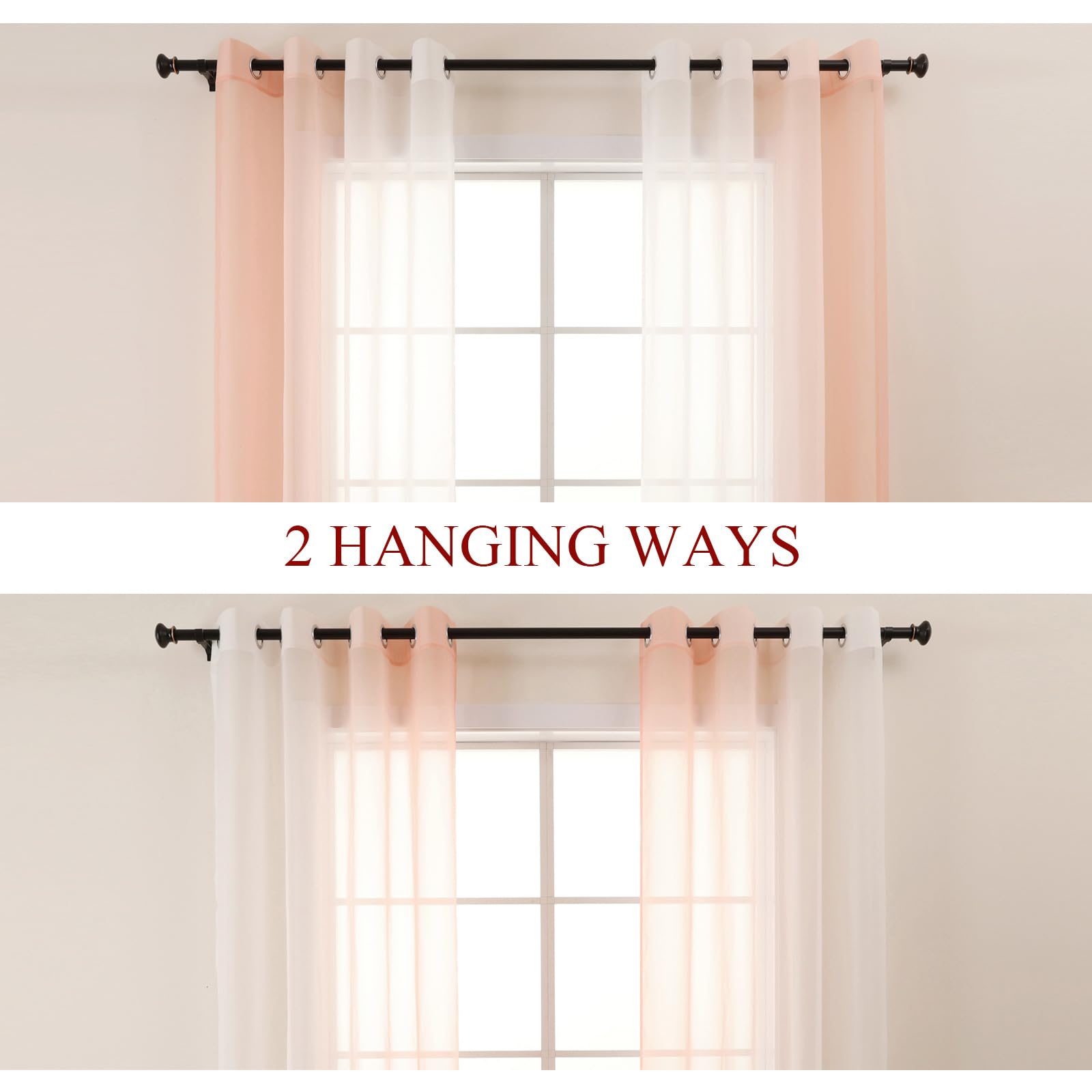 L.Z.E Pink White Voile Curtains for Living Room Light Pink Sheer Curtains & Drapes for Kids Girls Room Bedroom Windows Blush - Image 2