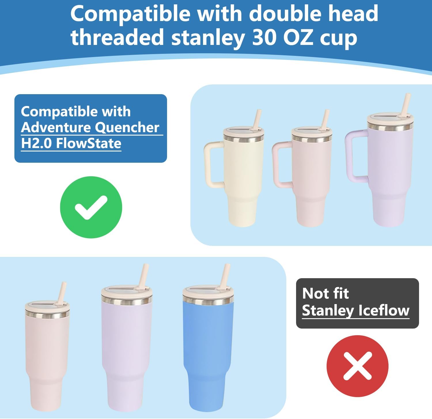2 Pack Leakproof Lid Replacement for Stanley Quencher, Leak Proof Lid for Stanley H2.0 Flow State Tumbler,Flip Straw Lid 30 oz for Stanley Cup Accessories - Image 2