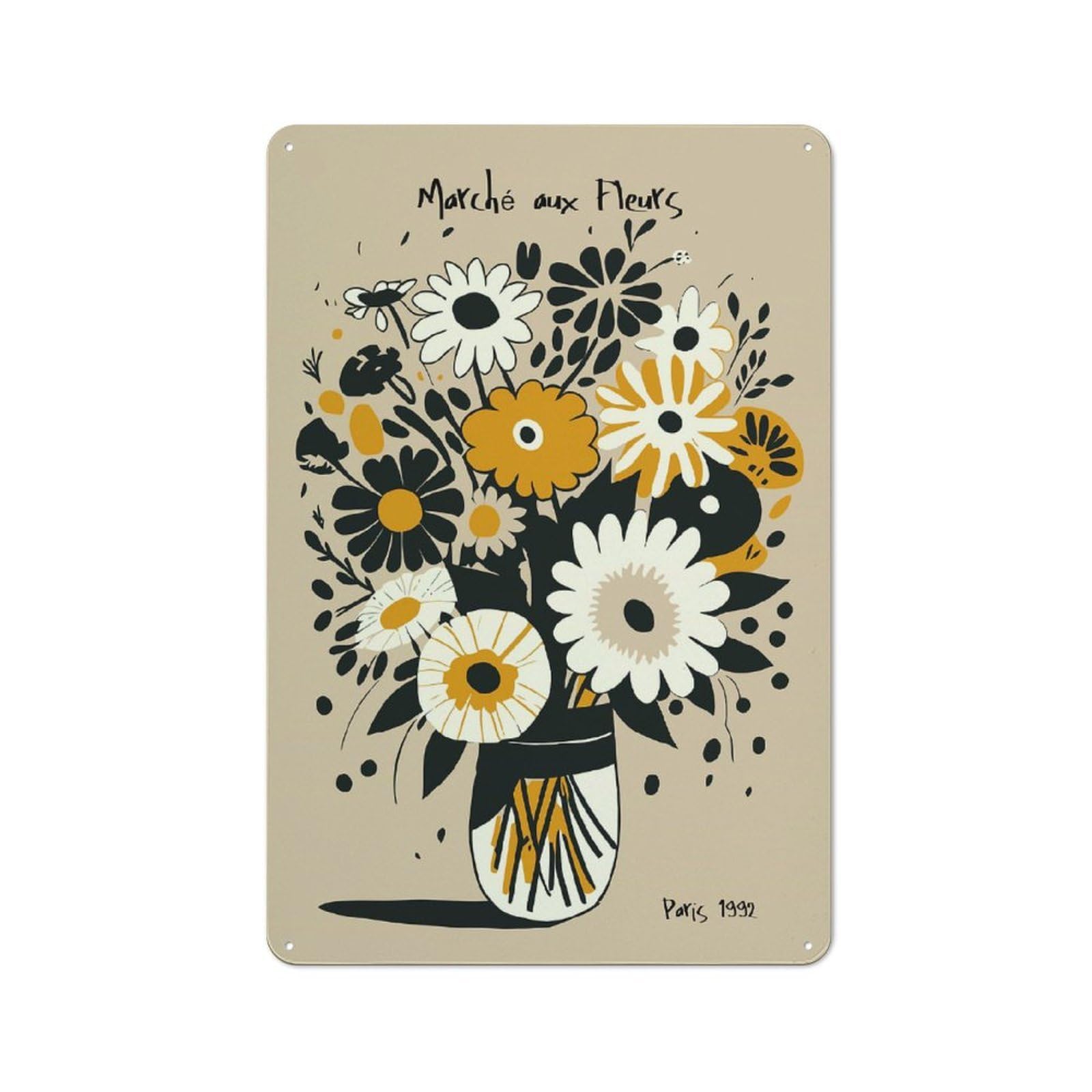 Junmoney Style-7 March Aux Fleurs Paris Retro Metal Wall Decor 30X20cm, Retro Metal Sign For Garage, Hobby Room, Office Or Man Cave