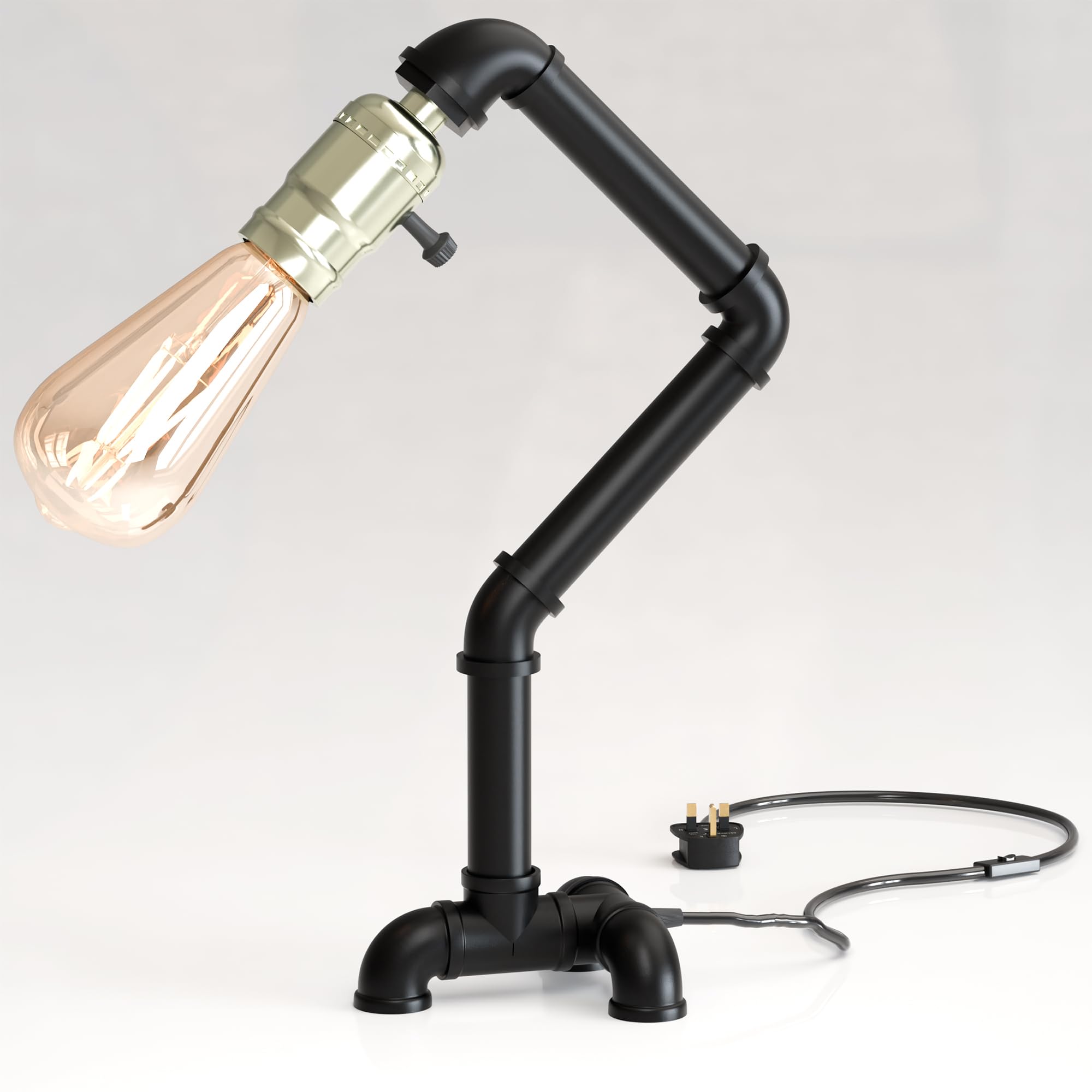 LEDSone Industrial Steampunk Pipe Table Lamp Vintage Retro Desk Light 40cm Black E27 Bedside Lamp for Living Room, Bedroom, Study, Office Décor — image 1