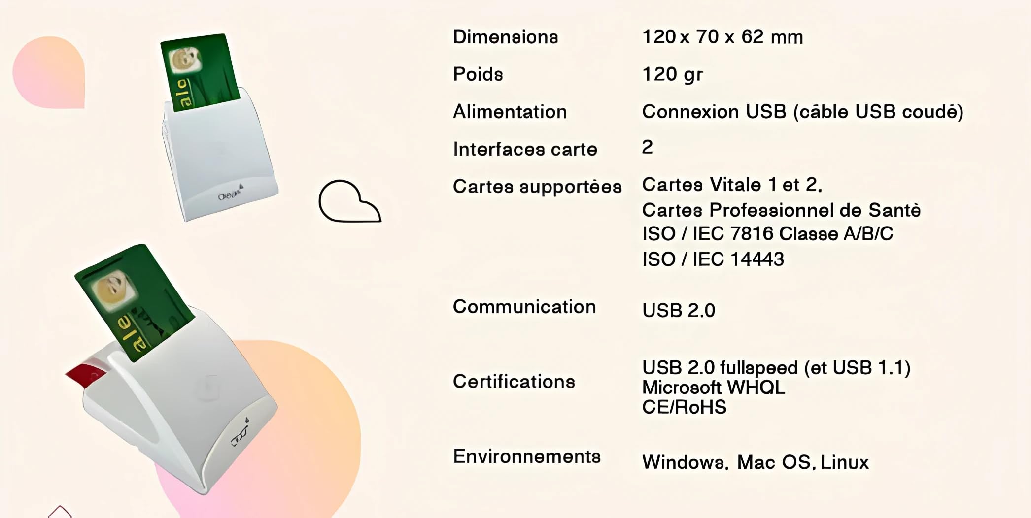 Lecteur Carte sesam Vitale Set 2 sans Contact contactless olaqin - Bifente (CPS/Vitale & sans Contact (NFC) – Compatible CPS, Windows, Mac, Linux – Plug & Play