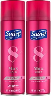 Suave Max Hold Hairspray 2-Pack: Unscented & Scented Aerosol Formulas, 11oz Ea - Flexible Long-Lasting Hold with Vitamins