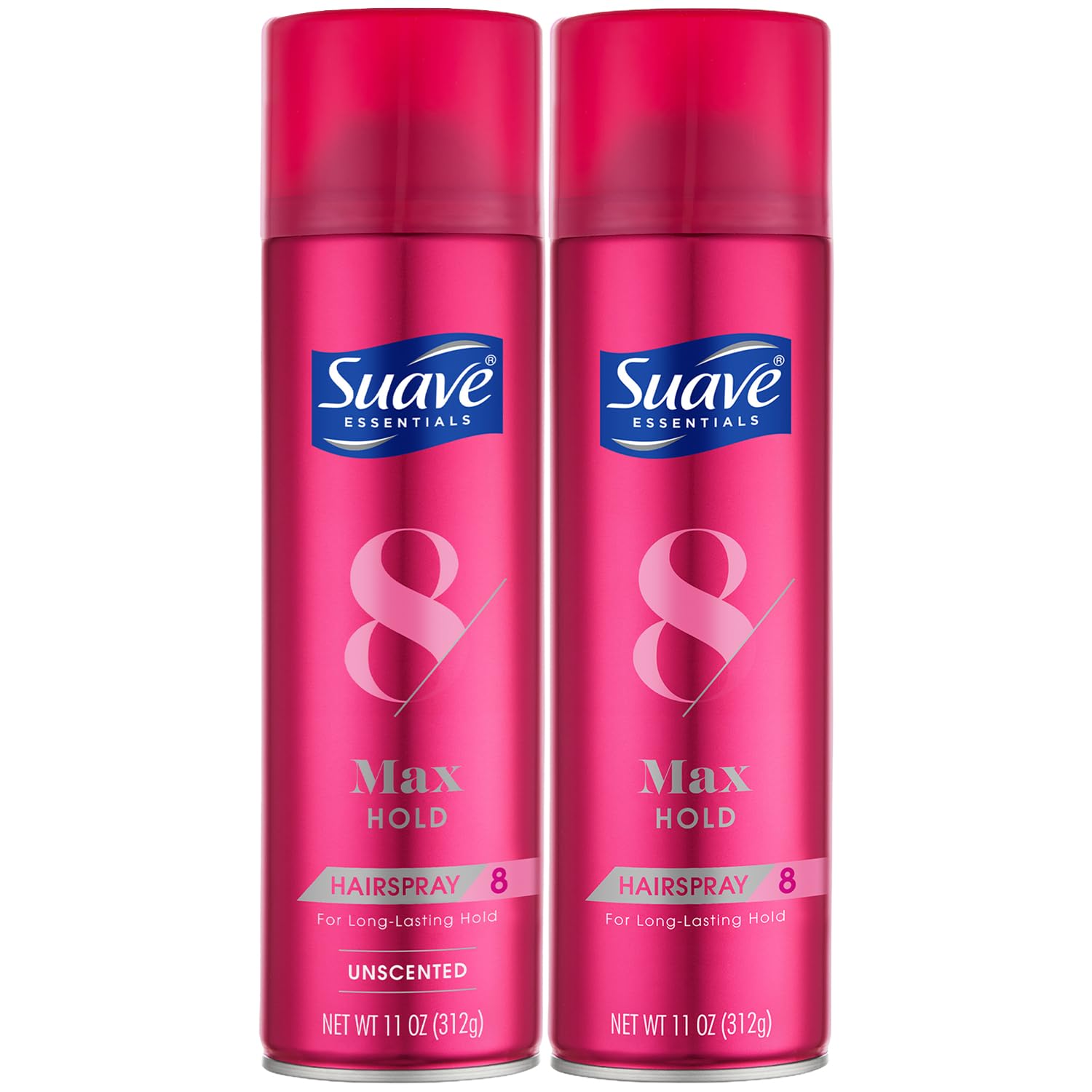 Suave Max Hold Hairspray 2-Pack: Unscented & Scented Aerosol Formulas, 11oz Ea - Flexible Long-Lasting Hold with Vitamins