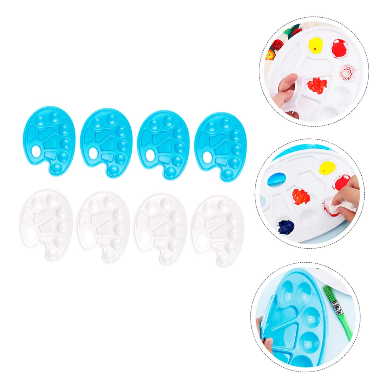 DOITOOL Mixing Painting Trays Set of 8 Plastic Paint Pallets for Artists Watercolor Mixing Palette Rounded Corners