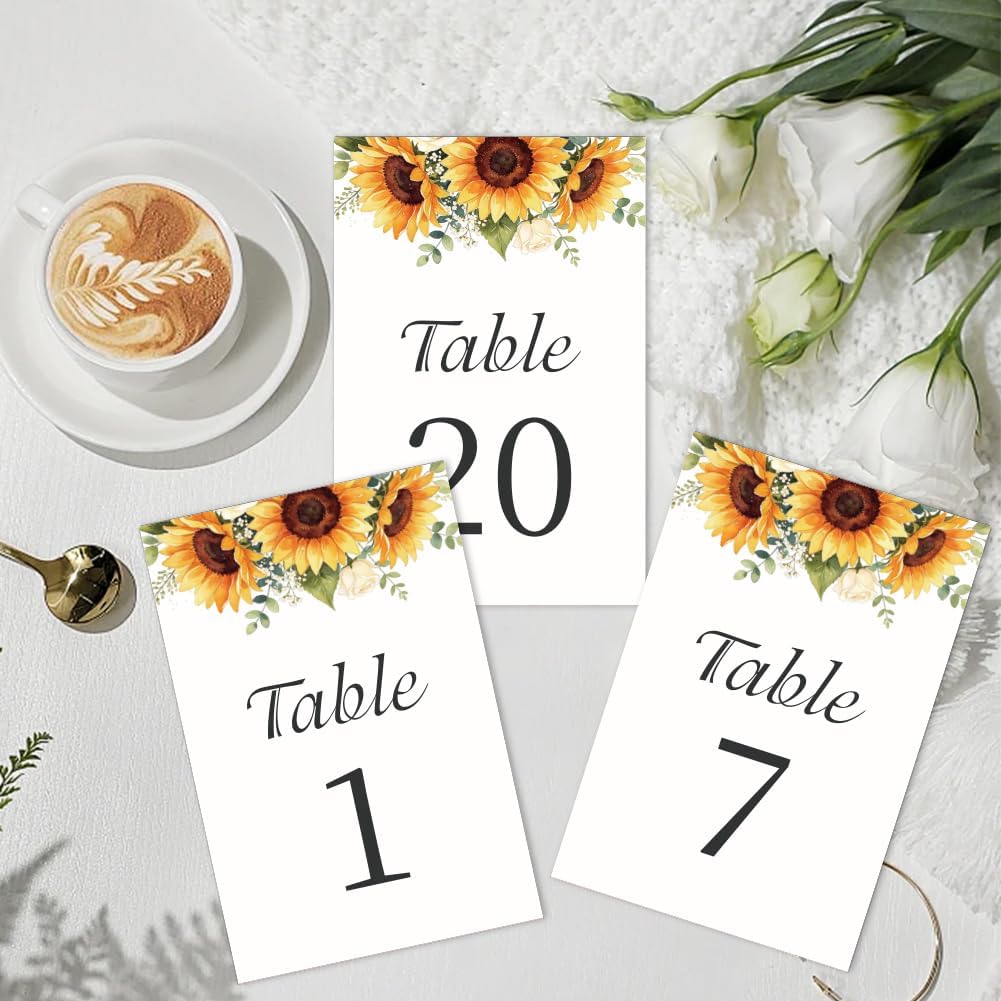 26Pcs Floral Table Numbers 1-25 with Head Card 6 x 4 Inch Wedding Table Number Cards Sunflower Double Sided Paper Seating Display Signs for Reception Anniversary Bridal Party Decorations