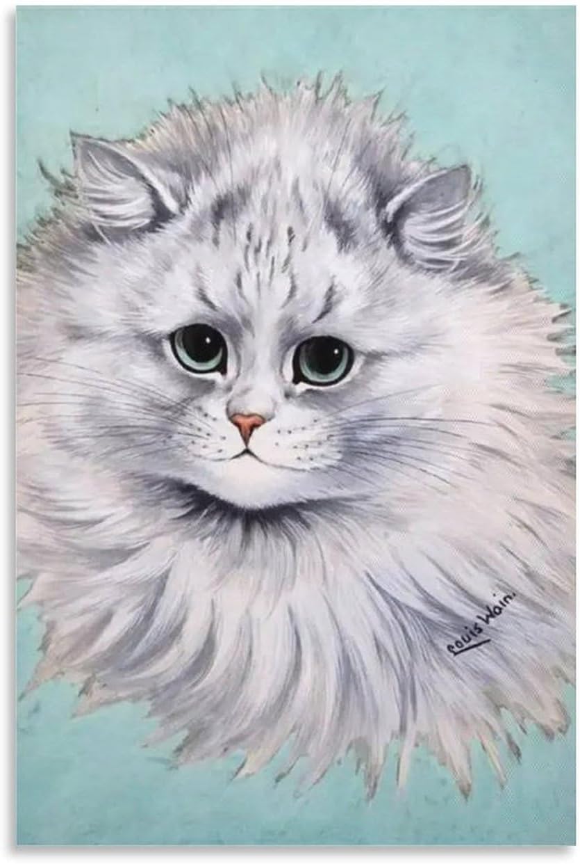 Orjdjz Wxkbl Psychedelic Style Cat By Louis Wain Poster and Prints Vintage Wall Art Louis Wain Canvas Painting Animal Picture for Home Decor 40x55cm Frameless