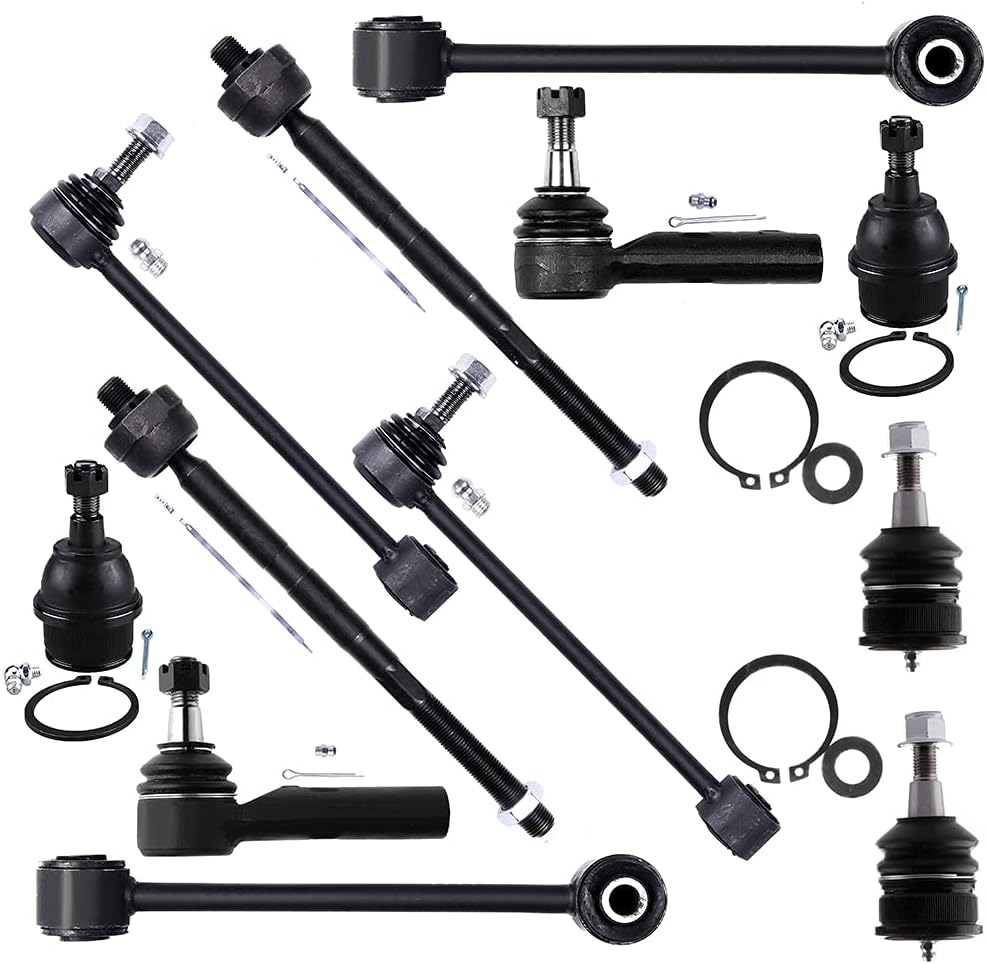 SCITOO 12-PC Suspension Kit Replacement fit for Jeep Commander 2006-2010 for Jeep Grand for Cherokee 2005-2010 Lower Upper Ball Joint Inner Outer Tie Rod End Sway Bar End Link Auto Parts