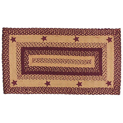 Ihf Home Decor | Star Wine Premium Braided Collection | Primitive, Rustic, Country, Farmhouse Style | Jute/Cotton | 30 Days Risk Free | Accent Rug/Door Mat |Wine, Gold | 22"X72" Rect. #TOP8