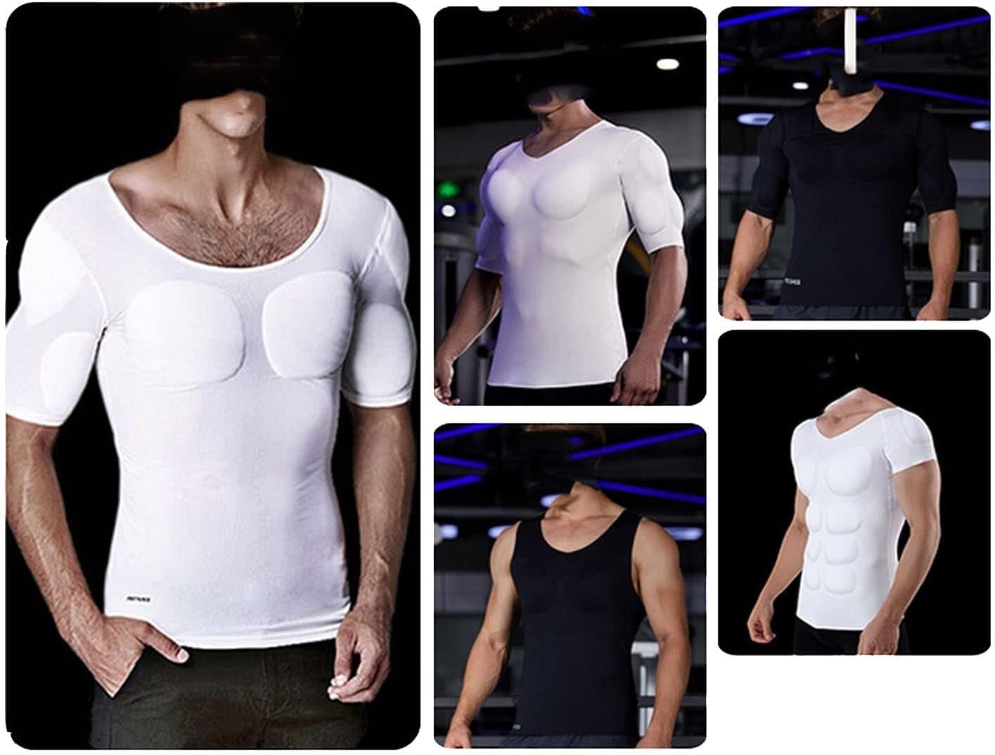 メンズ ボディシェイパー スリミングシャツ メンズフェイクハーフスリーブ腹筋Tシャツ 結婚式やパーティーに最適な快適で トップス(C