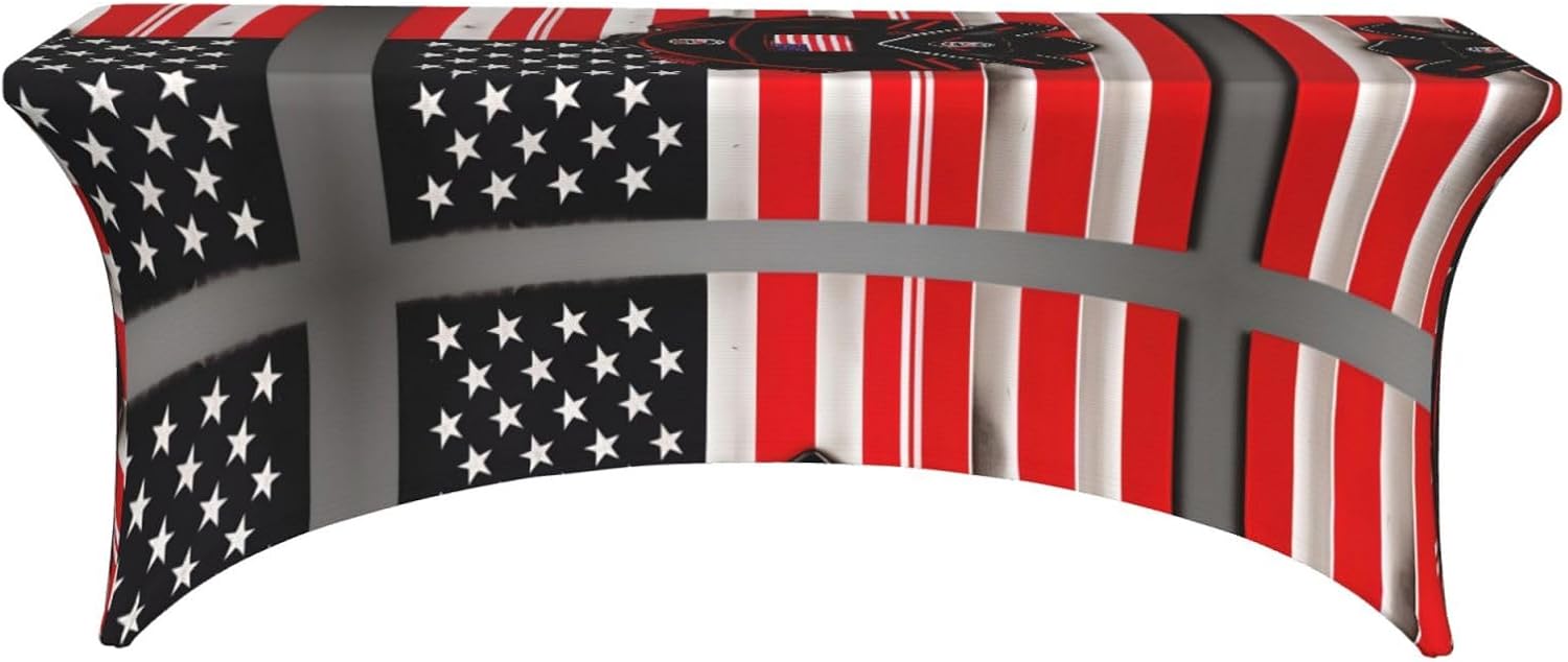 Red Line Firefighter USA Flag Print Table Cover Rectangular Tablecloth for 6-Foot Tables for Wedding Banquets Outdoor