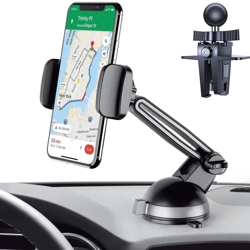 DGN Fully Adjustable Car Phone Mount for Car Dashboard Windshield Vent, Adjustable Arm Handsfree Phone Stand, Upgraded Design, Compatible with iPhone 13 12 11 Pro Max Xs XR X 8, Galaxy s20 Note 10 9