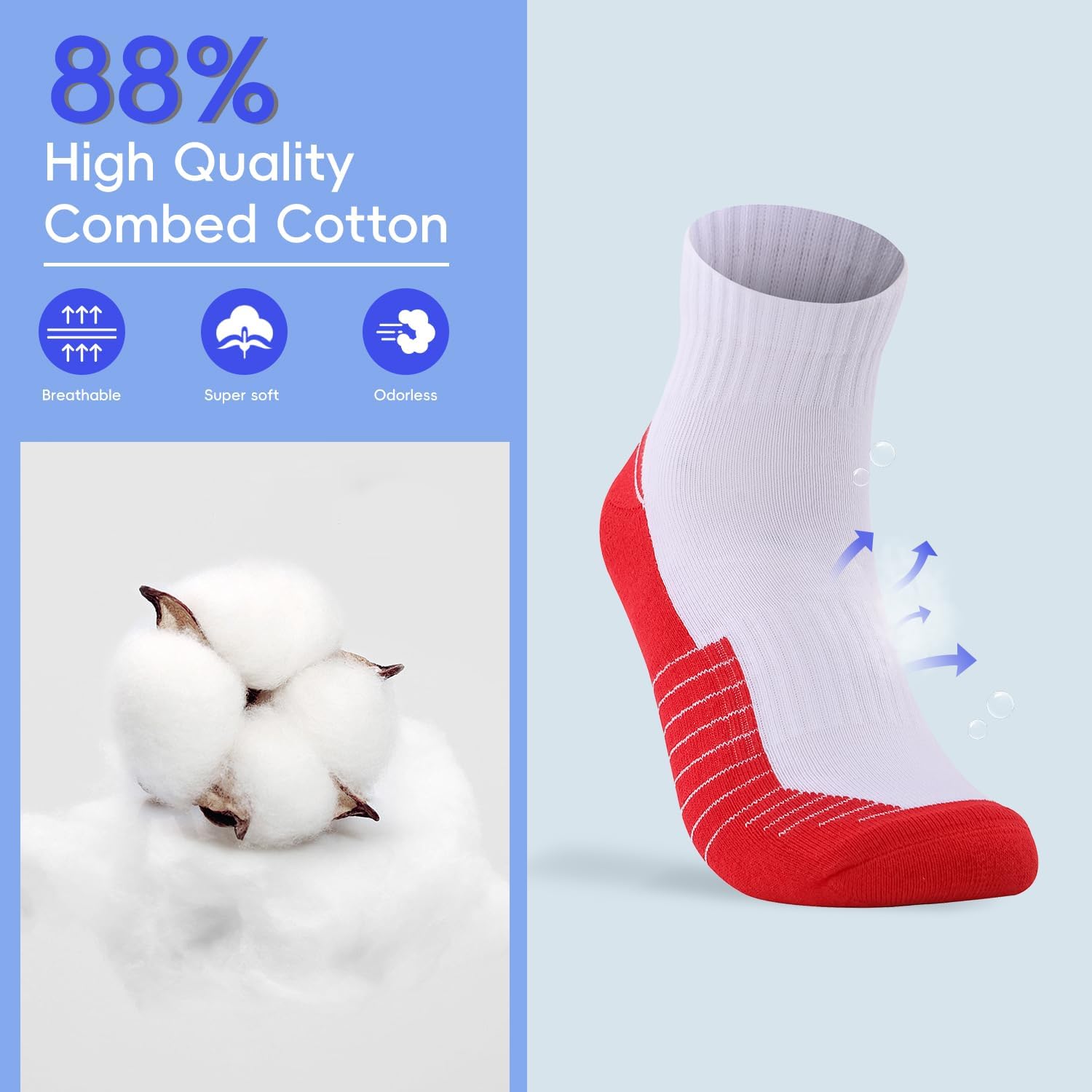 Begrily Mens Cotton Athletic Ankle Socks - 6/8 Pack Thick Cushion Low Cut Sock Comfortable for Running Sport Casual Work - Image 2