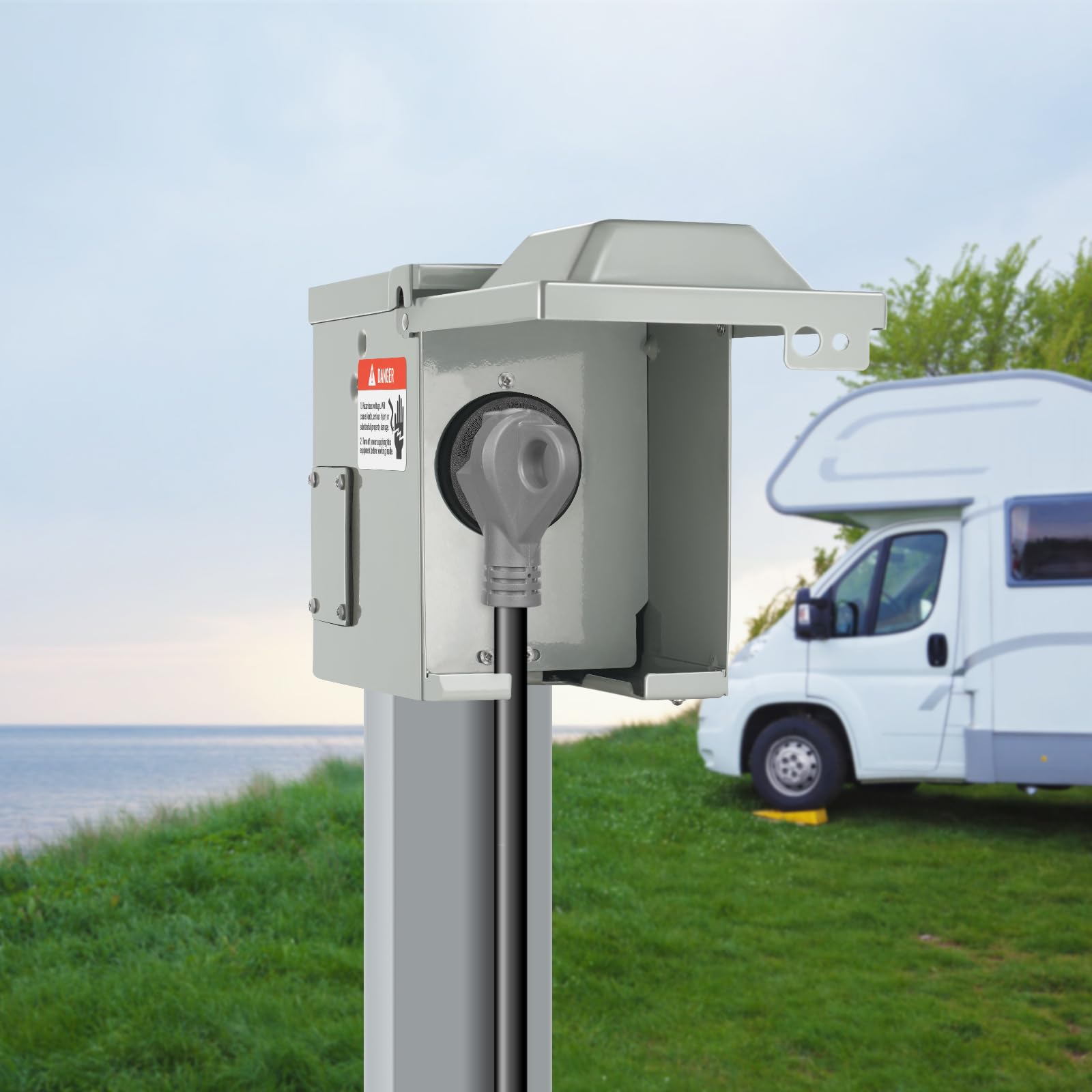VEVOR Boîte de prise de courant 30 A pour camping-car, 125/250 V, fermée verrouillable, panneau électrique NEMA TT-30R résistant aux intempéries, pour remorque, voiture électrique, prise certifiée UL