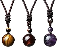JOVIVI Healing Crystal Necklace: Natural Tiger Eye Amethyst Obsidian Pendant, Adjustable Chakra Protection Stone for Women Men