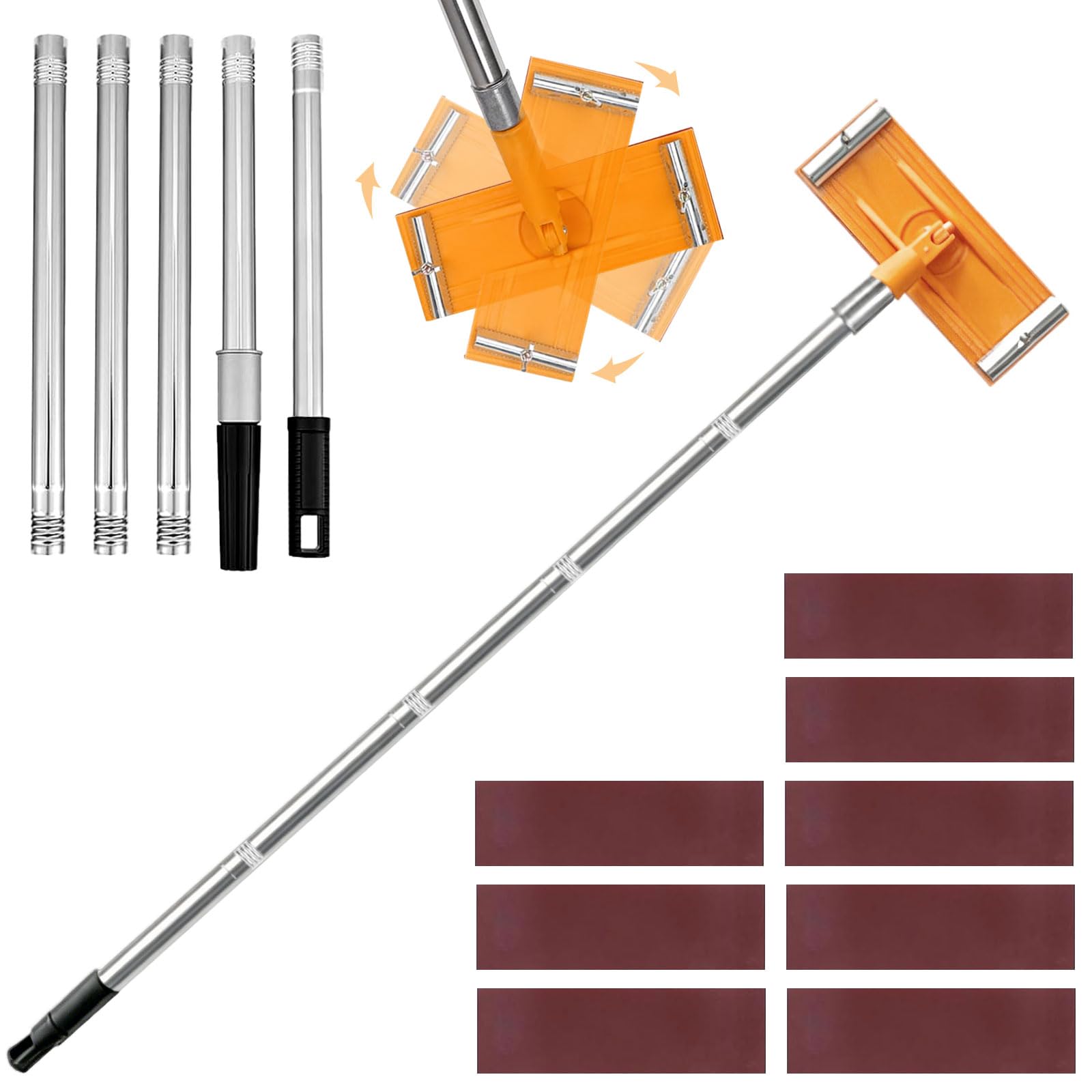 GANILITY Heavy Duty Pole Sander with Swivel Head, 55-inch Drywall Sander with Extension Pole and 8 Sanding Sheets 240 Grit, 360-Degree Polishing Hand Sanders, for Floors, Wall, Ceiling