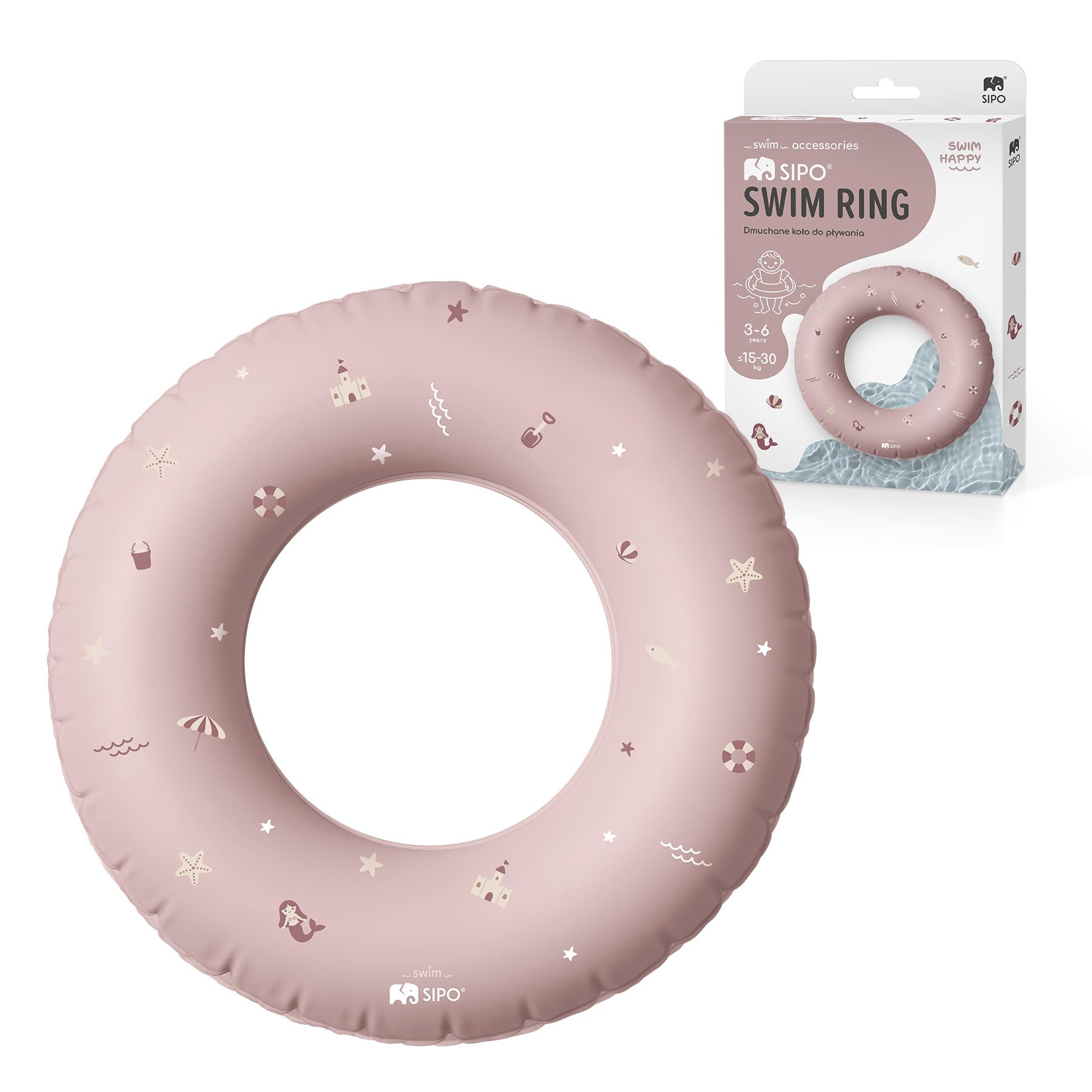 SIPO Salvagente gonfiabile per bambini, 3-6 anni, 50 cm, per imparare a nuotare, per piscina, spiaggia, vacanze, 15-30 kg