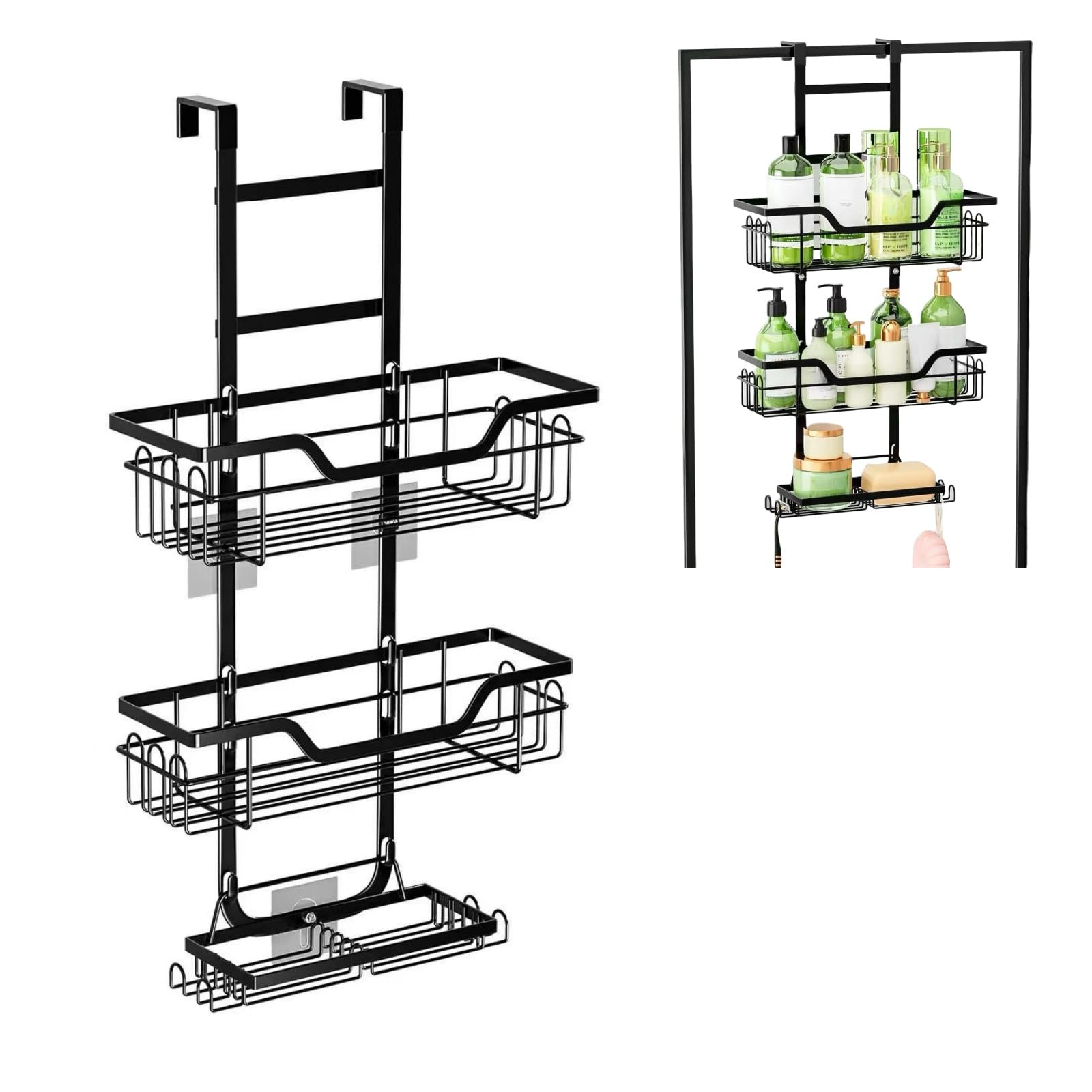 Kibeonno Over the Door Shower Caddy - Rustproof Waterproof Stainless Steel Hanging Bathroom Organizer with Soap Holder No