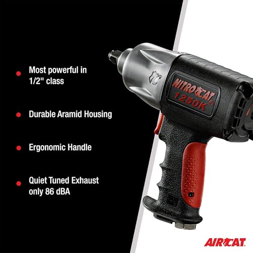 AIRCAT Pneumatic Tools 1250-K 1/2-inch NITROCAT Composite Twin Clutch Impact Wrench : Impact Wrench : Powerful & Long-Lasting Power Wrench : Air Tool with Ergonomic Handle