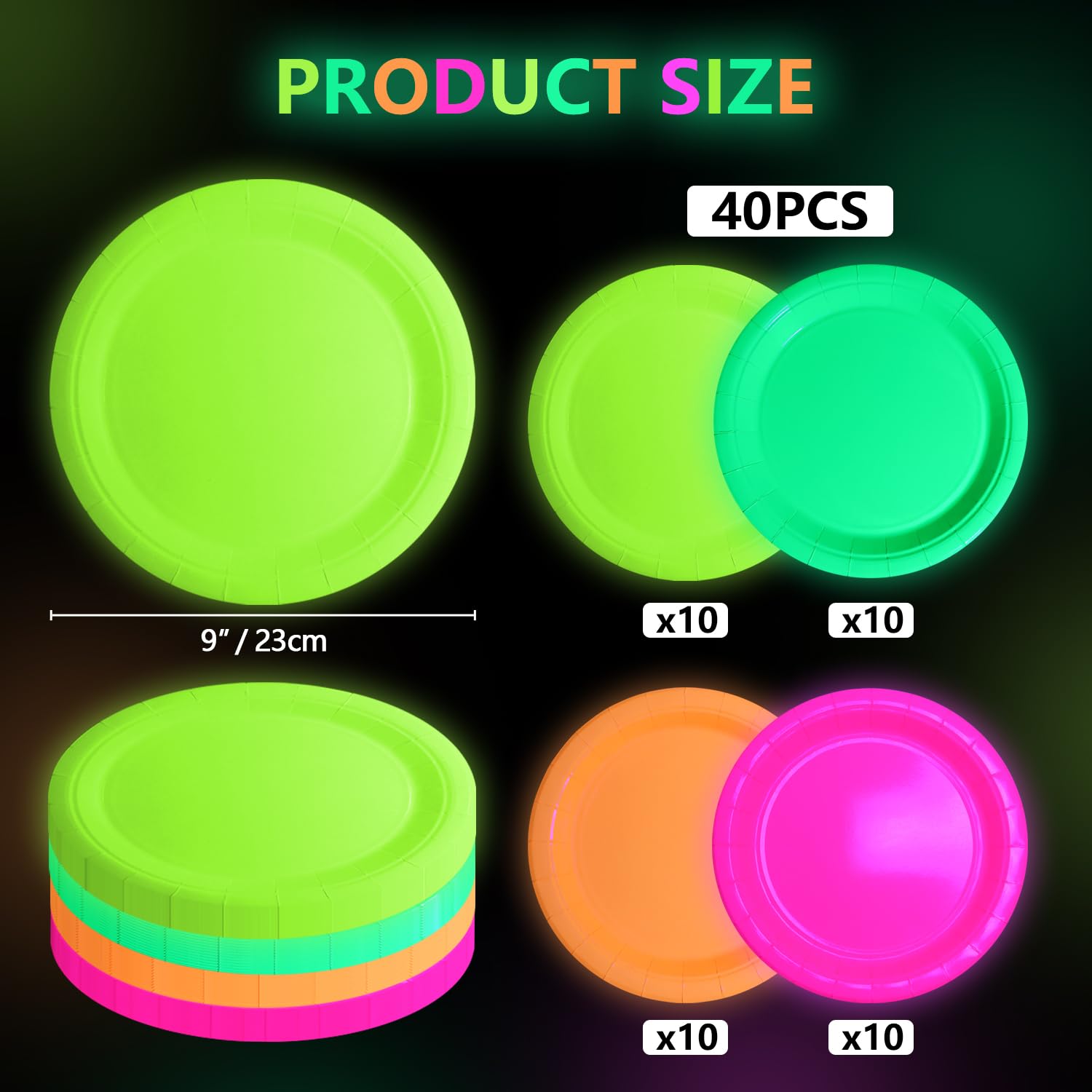 Glow in the Dark Plates - Neon Party Decorations -2