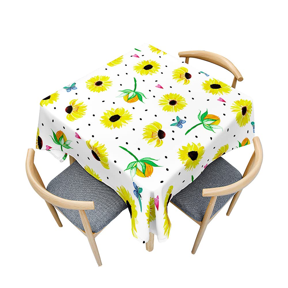 Treer Floral Print Table Cloth, Square Tablecloths Wipeable Splash Proof Tablecloth Table Cloths for Kitchen Decoration Outdoor Picnic (Sunflower,100x100cm)