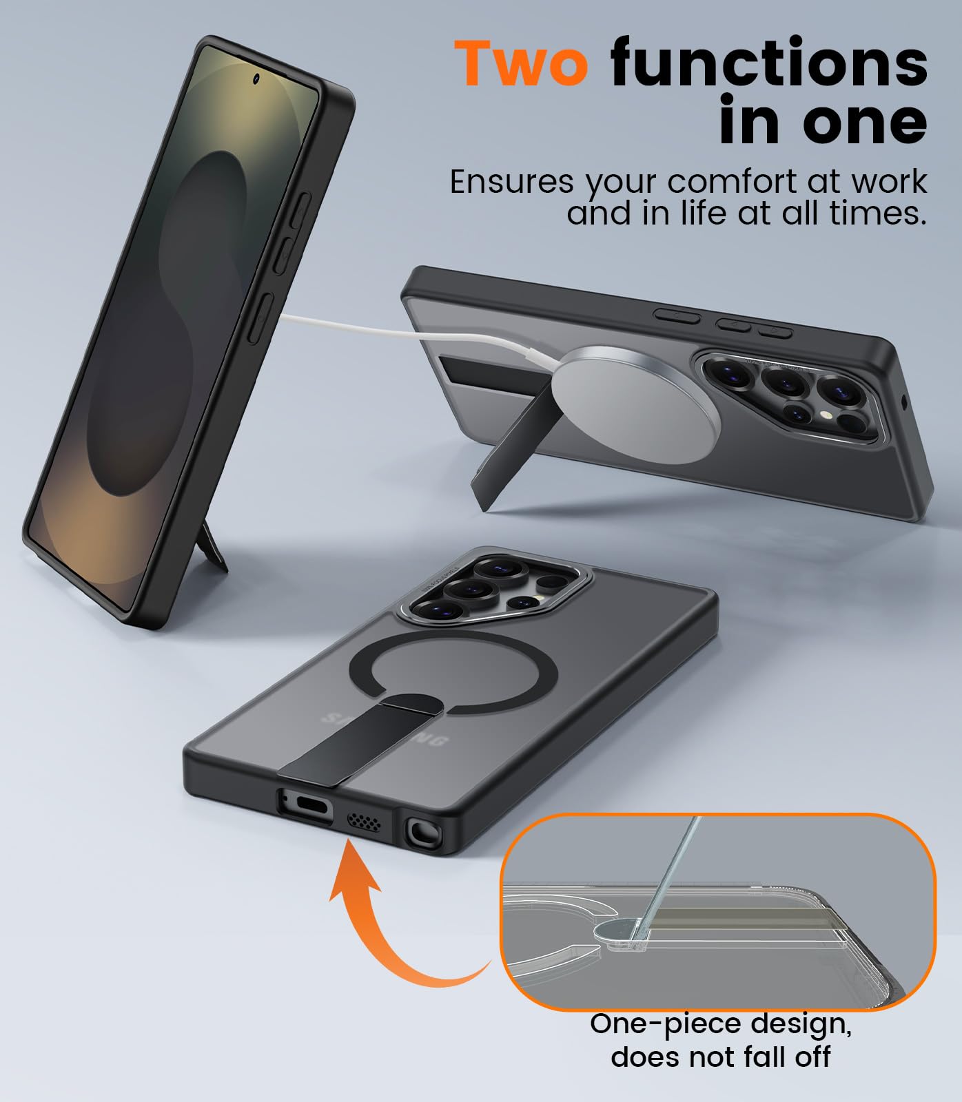 Cover Magnetica per Samsung Galaxy S24 Ultra con Cavalletto Compatibile con MagSafe Custodia con Supporto, Protezione Antiurto Livello Militare Cellulare Case Traslucido Opaco Retro, Nero