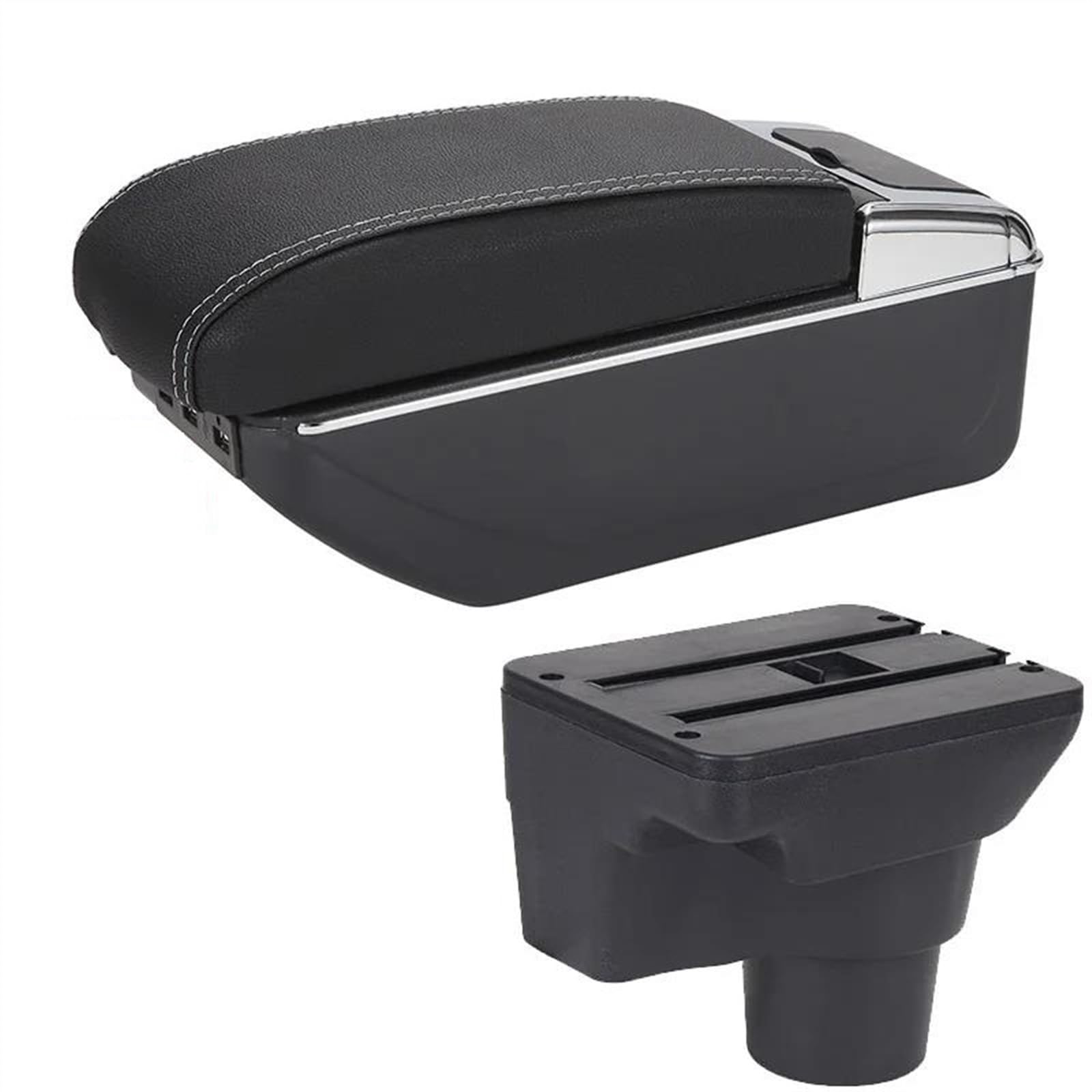 NOHEEU Armrest Box With Multifunctional Support PU Upholstered Car Modification Accessories For Rio 4 X X-Line 2018-2022(A3 Black white 7USB)