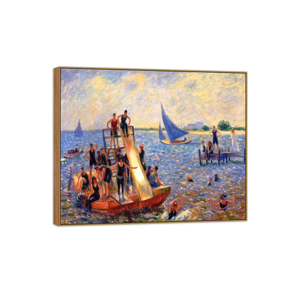 SDYSKKUG William Glackens Canvas Wall Art Prints for Living Room. Beach 5. 85x70cm Wood Frame