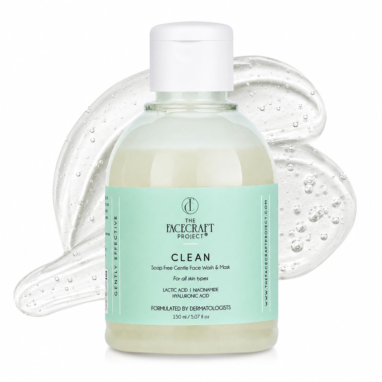 THE FACECRAFT PROJECT Face Cleanser Gentle Gel Face Wash | Soap Free Daily Use with Hyaluronic Acid Aloe Vera Lactic Acid Hydrating Mask for All Skin Types, 150 ml
