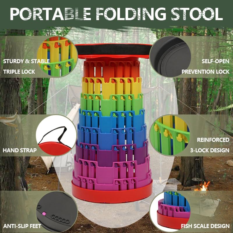 Image of JAEMEYEM 2025 Collapsible Stool Chair, Upgraded Folding Stool for Adults Lightweight, Sturdy, Adjustable, Portable, Foldable Seat Sturdy Stools for Outdoor Camping Fishing Hiking Gardening BBQ