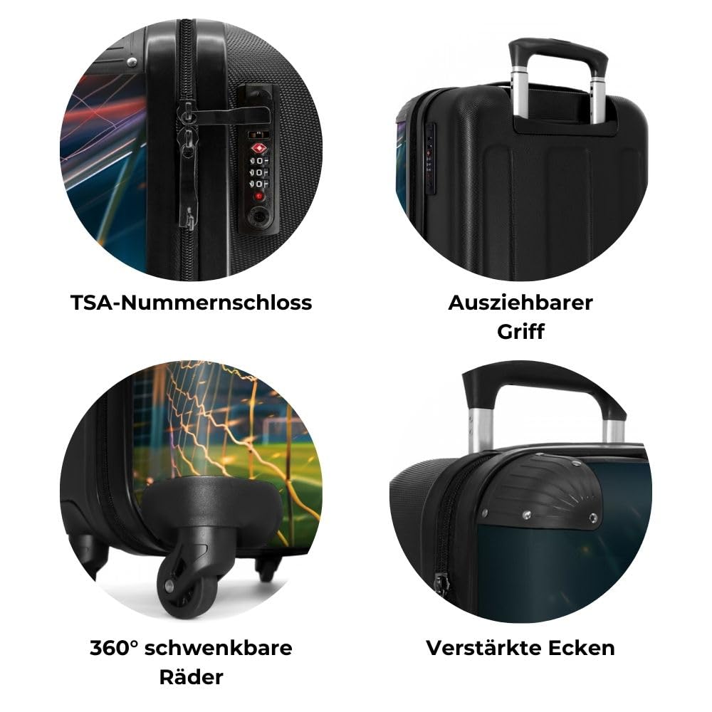 NoBoringSuitcases.com Kinderkoffer, Koffer Personalisiert, Kinderkoffer Jungen, Kindergepäck, Reisekoffer, Koffer Klein Mit Rollen, Kindertrolley Jungen, Handgepäck 55x40x20 cm (Fußball - Dunkelblau)