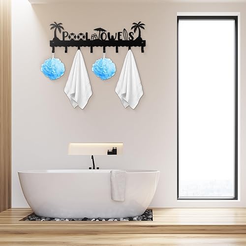 Miniatura 6 de Capoda Toallero de piscina de metal, para colgar en la pared, toallero de playa, toallero de verano con 8 ganchos para almacenamiento de toallas de