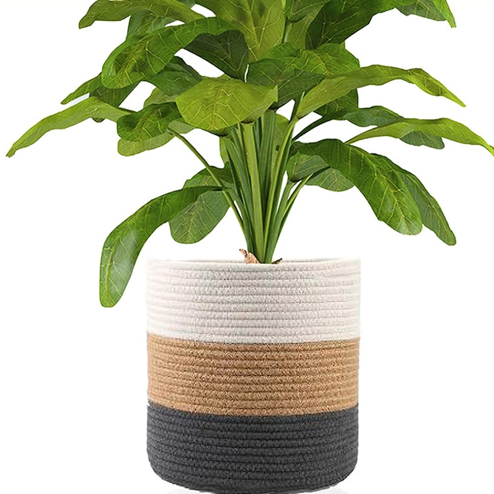 Panier En Corde De Coton Pour Plantes - Pot De Fleurs Élégant, Organisateur Tissé Multifonctionnel Pour Décoration Maison (20x20cm)