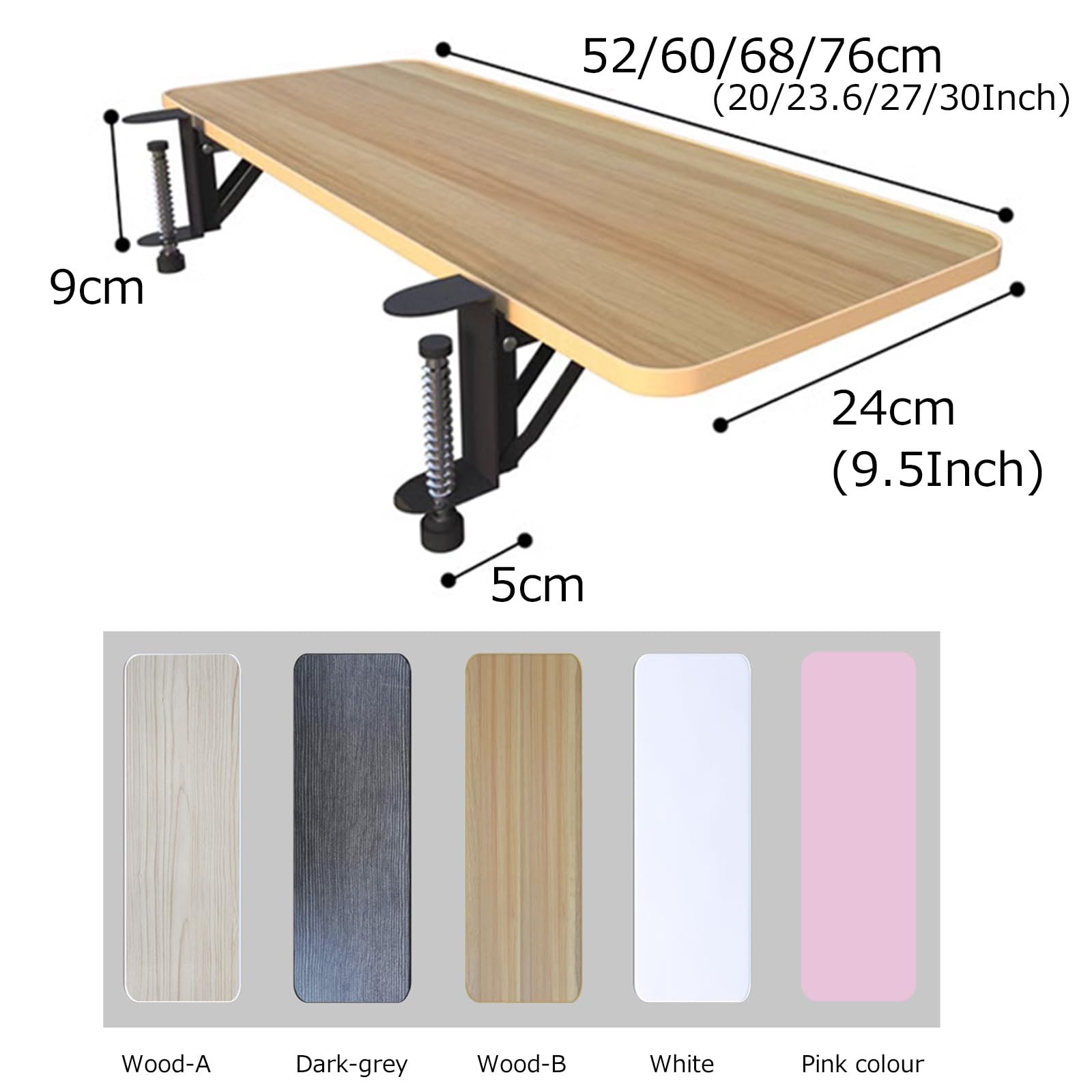 Ergonomiczny podłokietnik na biurko, składane rozszerzenie biurka, regulowana taca na klawiaturę, 52, 60, 68, 76 x 24 cm, łatwy w montażu, drewniana platforma na klawiaturę, szara (A 60 x 24 cm)
