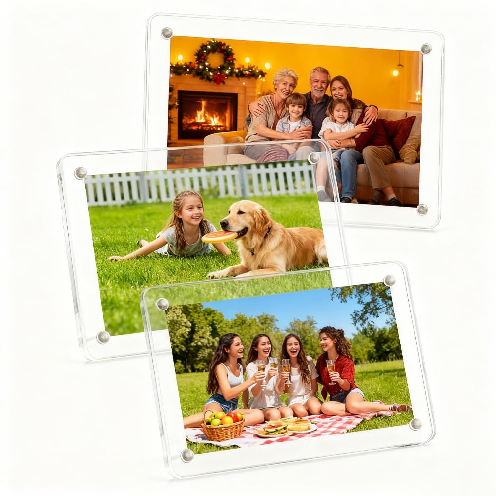 Cadre photo magnétique transparent acrylique 10x15 cm sans résidu lot de 3