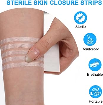 Skin Wound Closure Suture Strips 50 Sterile Quick Stitches Tape for Superficial Cuts and Incisions