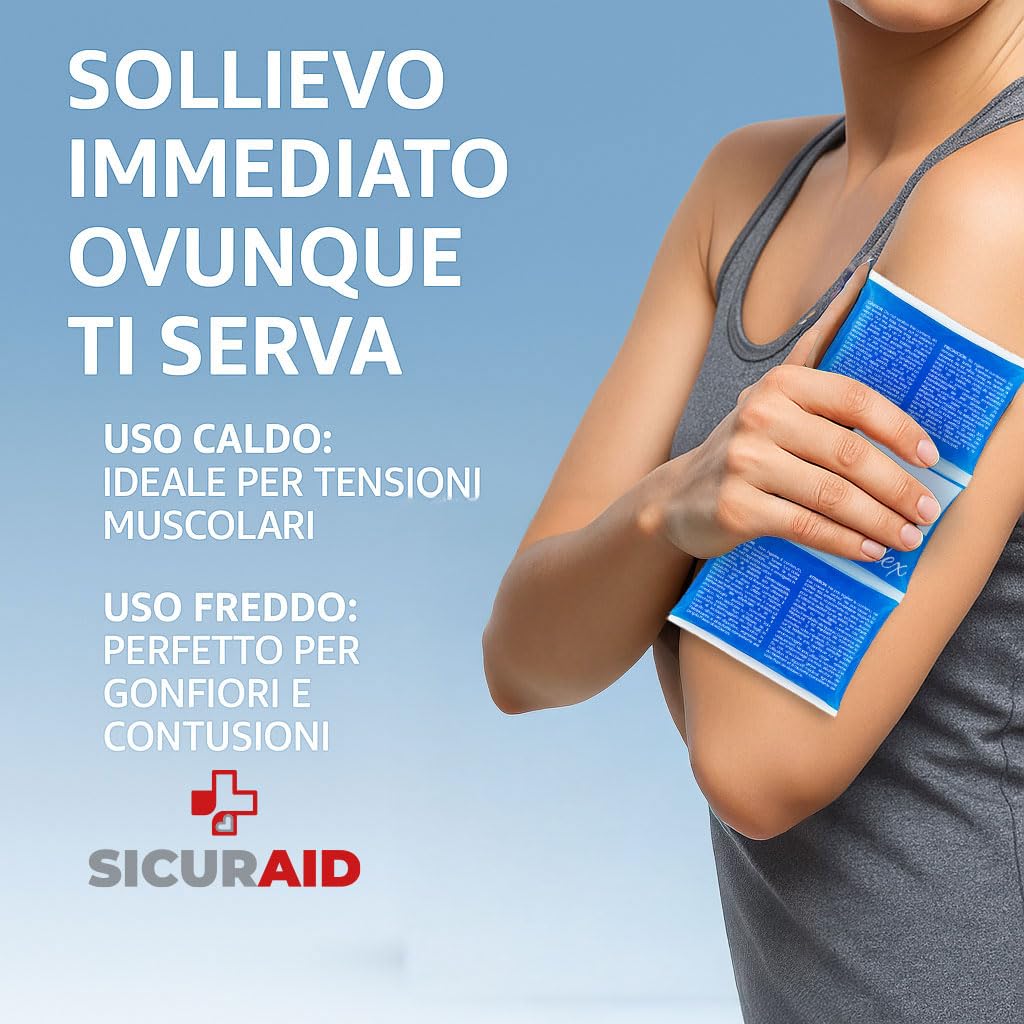 SicurAid Gel Caldo Freddo Riutilizzabile FLEX | Impacco Termico Flessibile Made in Italy per Dolori Muscolari, Cervicali, Articolari e Traumi Sportivi | Ghiaccio Gel Corpo Multiuso – 1 Pezzo