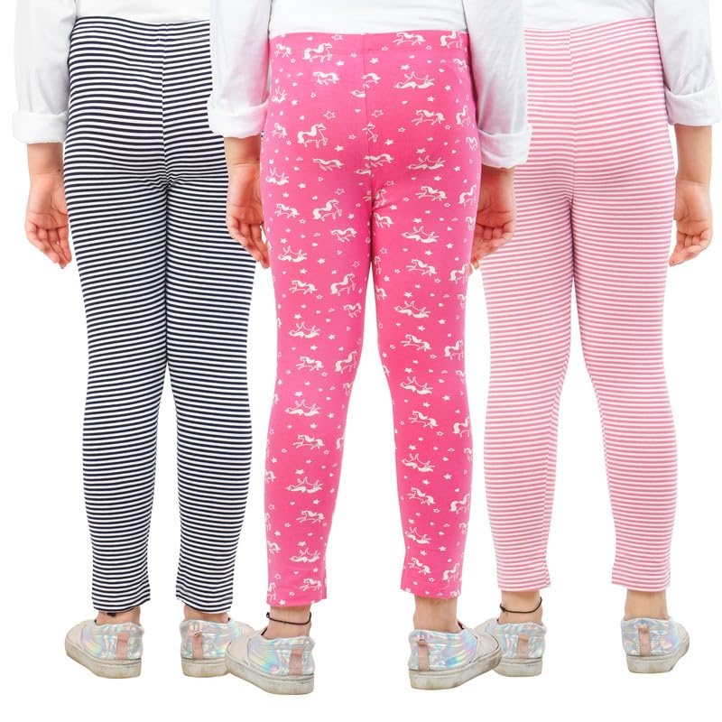 Image of Real Basics Girls Cotton Printed Non-Transparent Regular Fit Ankle Length Leggings (3 Leggings Set)