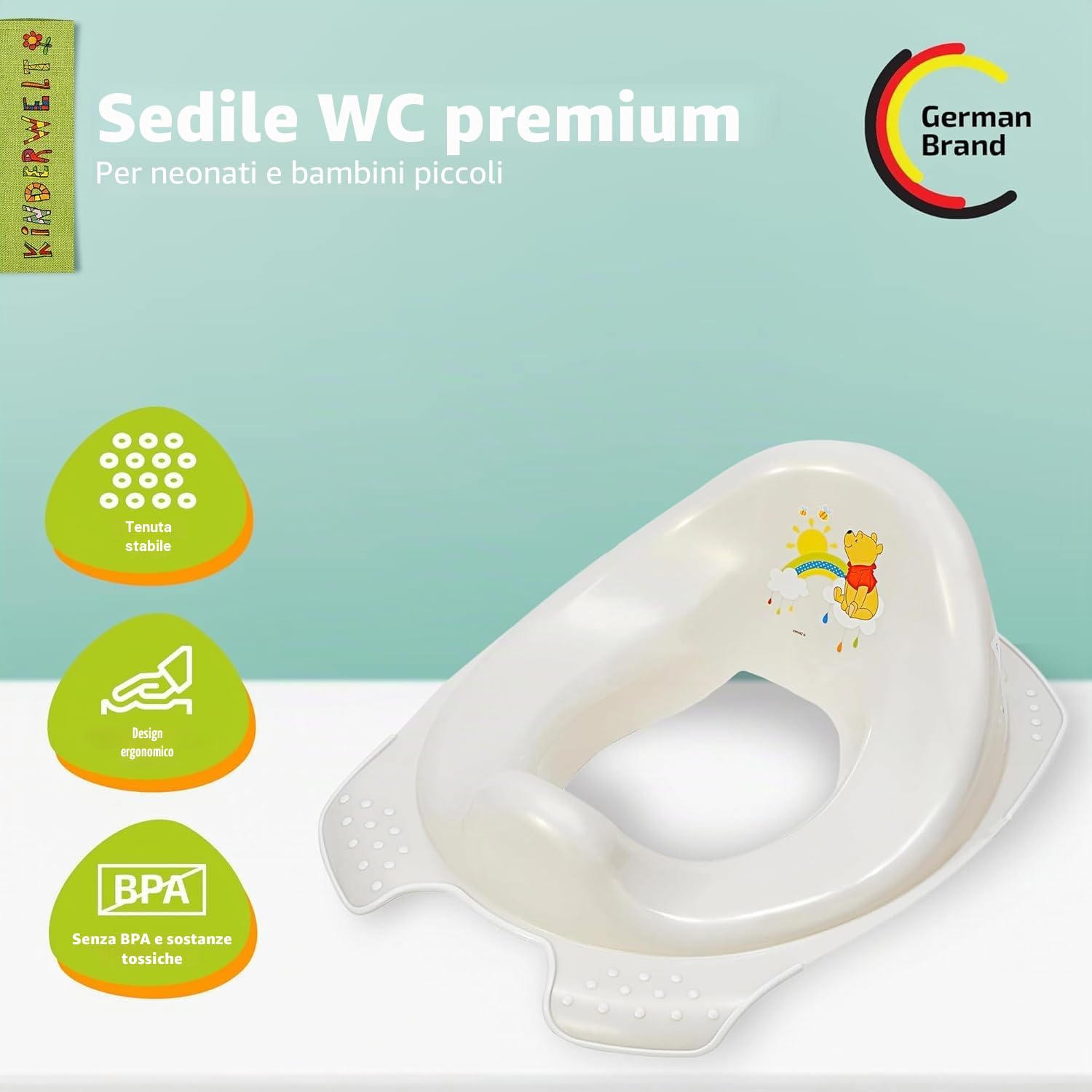 KiNDERWELT 2er Set Z: Sedile Wc per Bambini Winnie the Pooh Perl Bianco + Sgabello Scaletta per Wc a Due Stadi