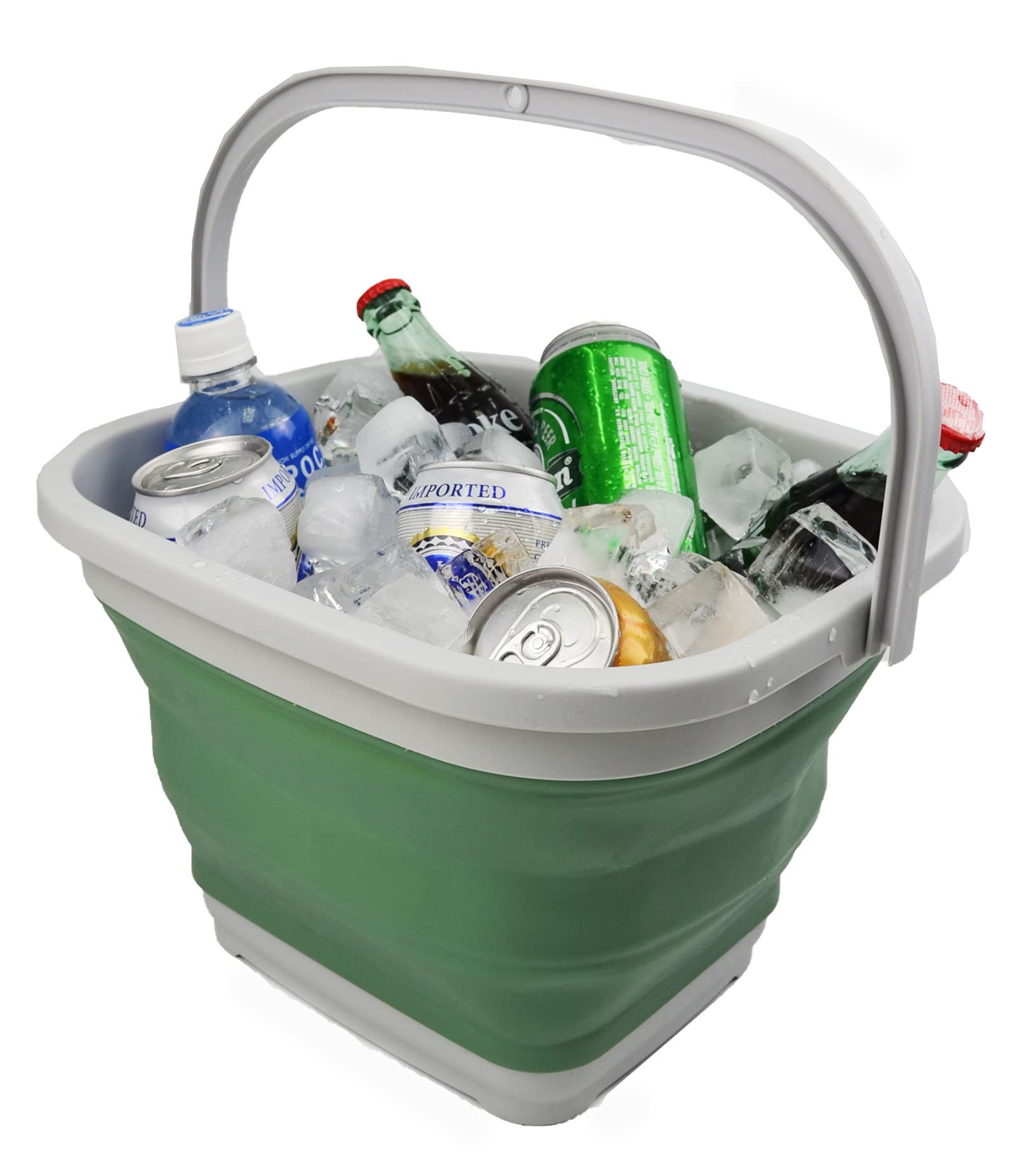 SAMMART Cestino pieghevole con manico, 13 l, TPE e PP, bianco/blu pietra, design moderno