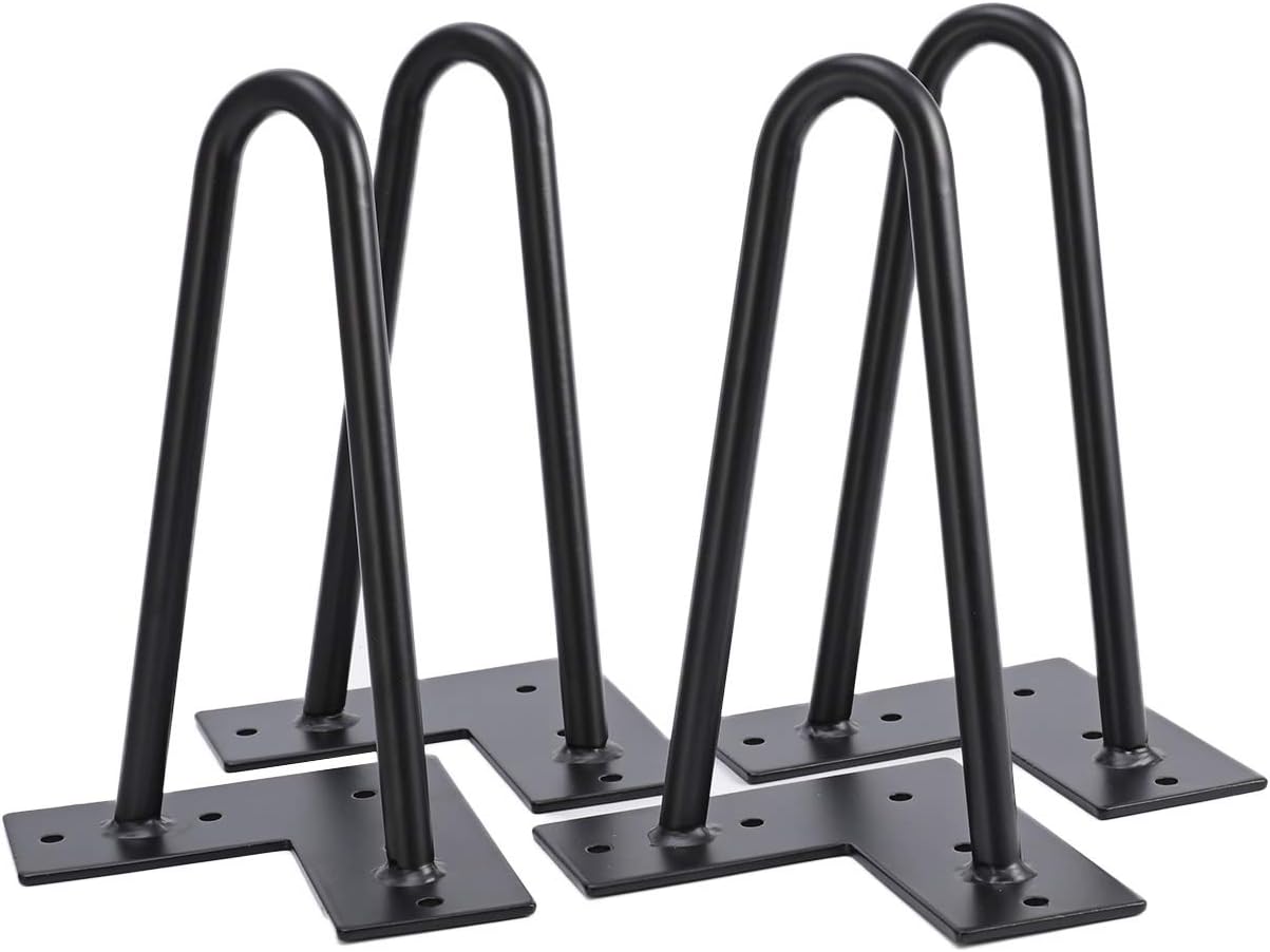 Hairpin Legs, Dyna-Living DIY Steel Furniture Legs Set of 4 Heavy Duty 2 Rods 3/8โโ Diameter with Screws 8โโ Length for Coffee Table,Dining Table,Night Stand,Laptop Desk Modern Classic Vintage(Black)