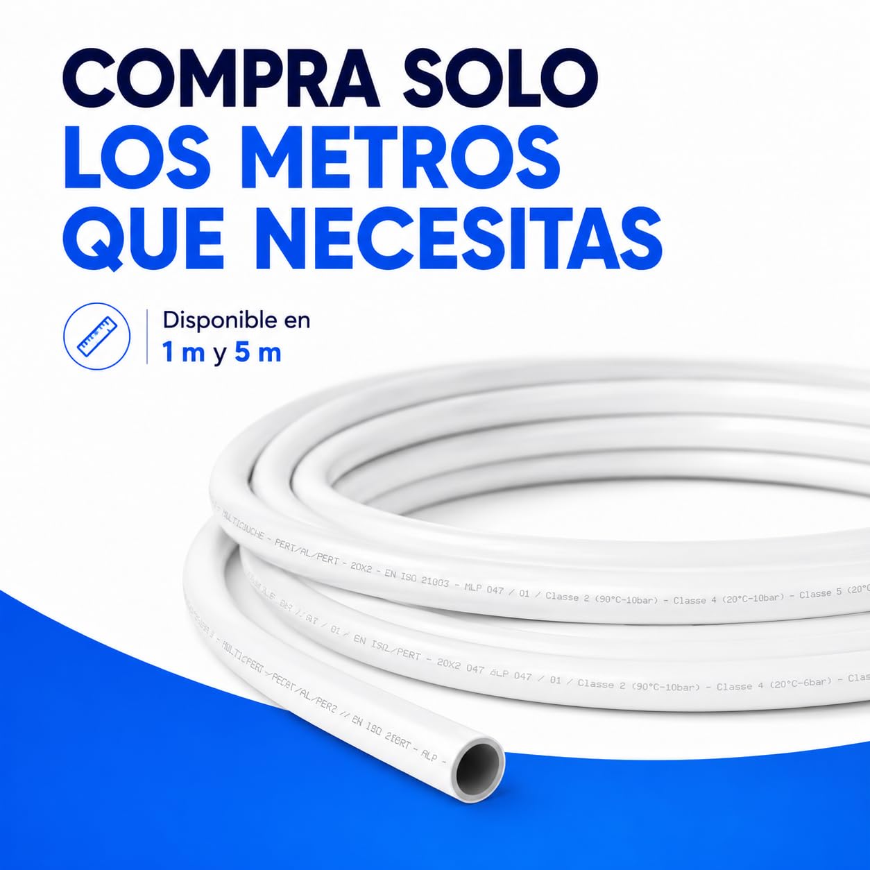 Tubo Multicapa por Metros para Fontanería, Agua Potable y Calefacción | Disponible en 1 m y 5 m | Tubería Multicapa Flexible 16 mm, 20 mm, 25 mm y 32 mm (16mm, 500, Centímetros)