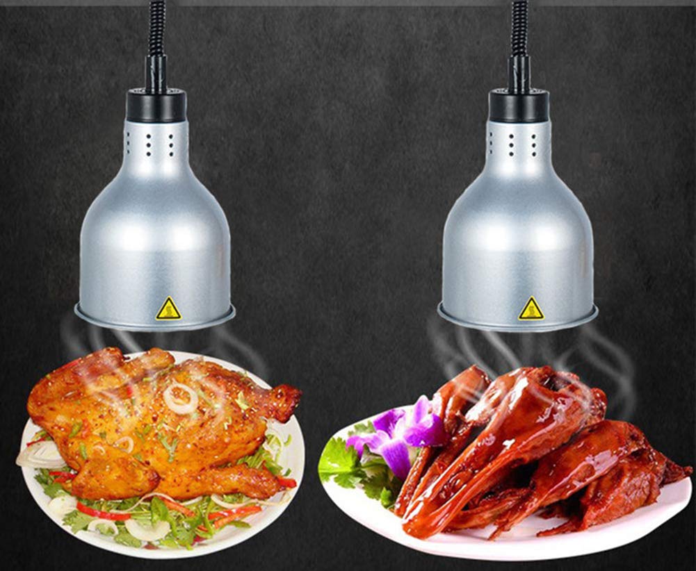 Commercial Lampe Chauffante pour Aliments, Lampe Chauffe-Plats pour Buffet et Restaurant, Équipement de Cuisine D'hôtel, Ampoule 250W, Argent, Lot de 2